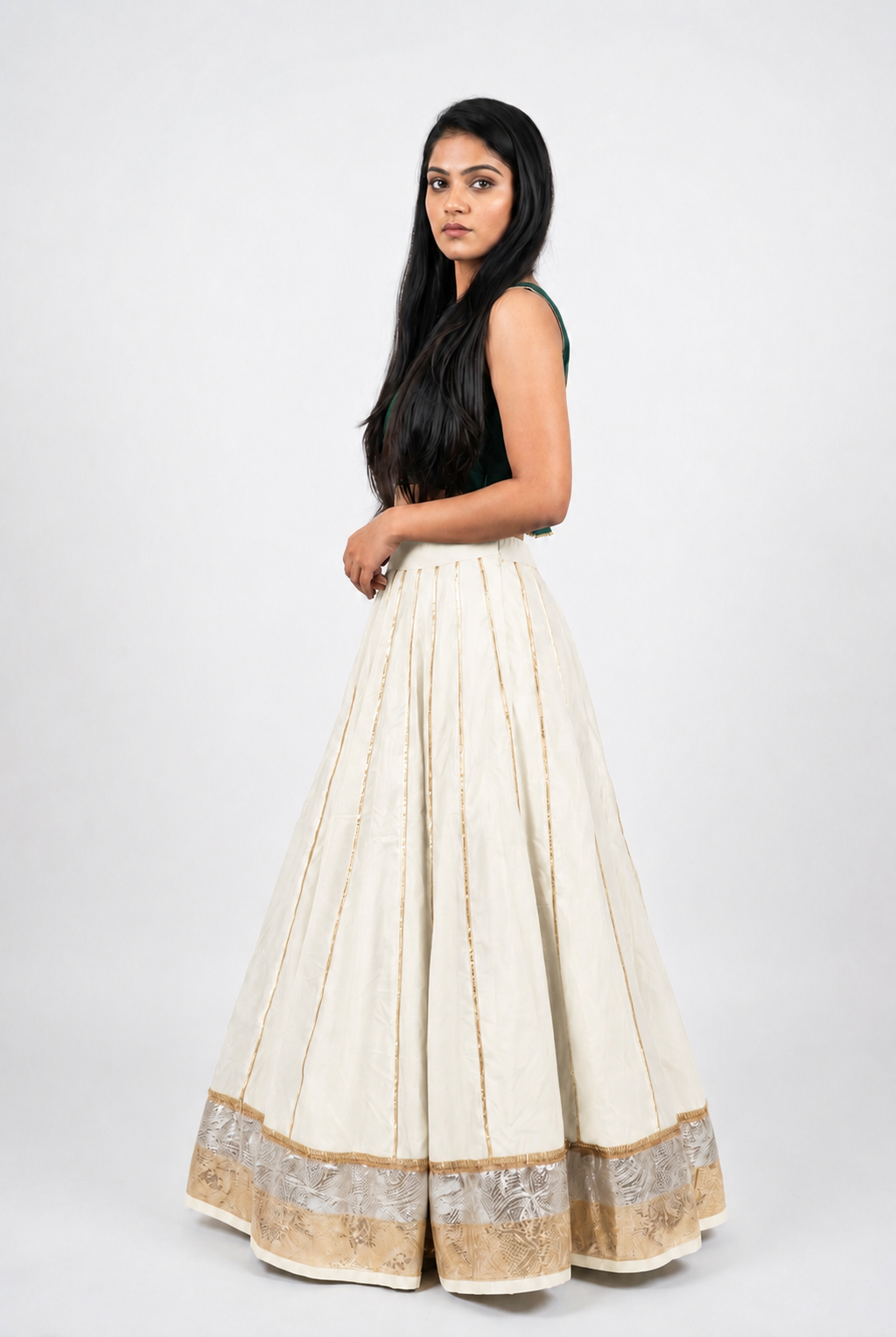 Banjara India Black Premium Rayon Kali Skirt/Chaniya – Skirt-Sona Chandi- Off-White
