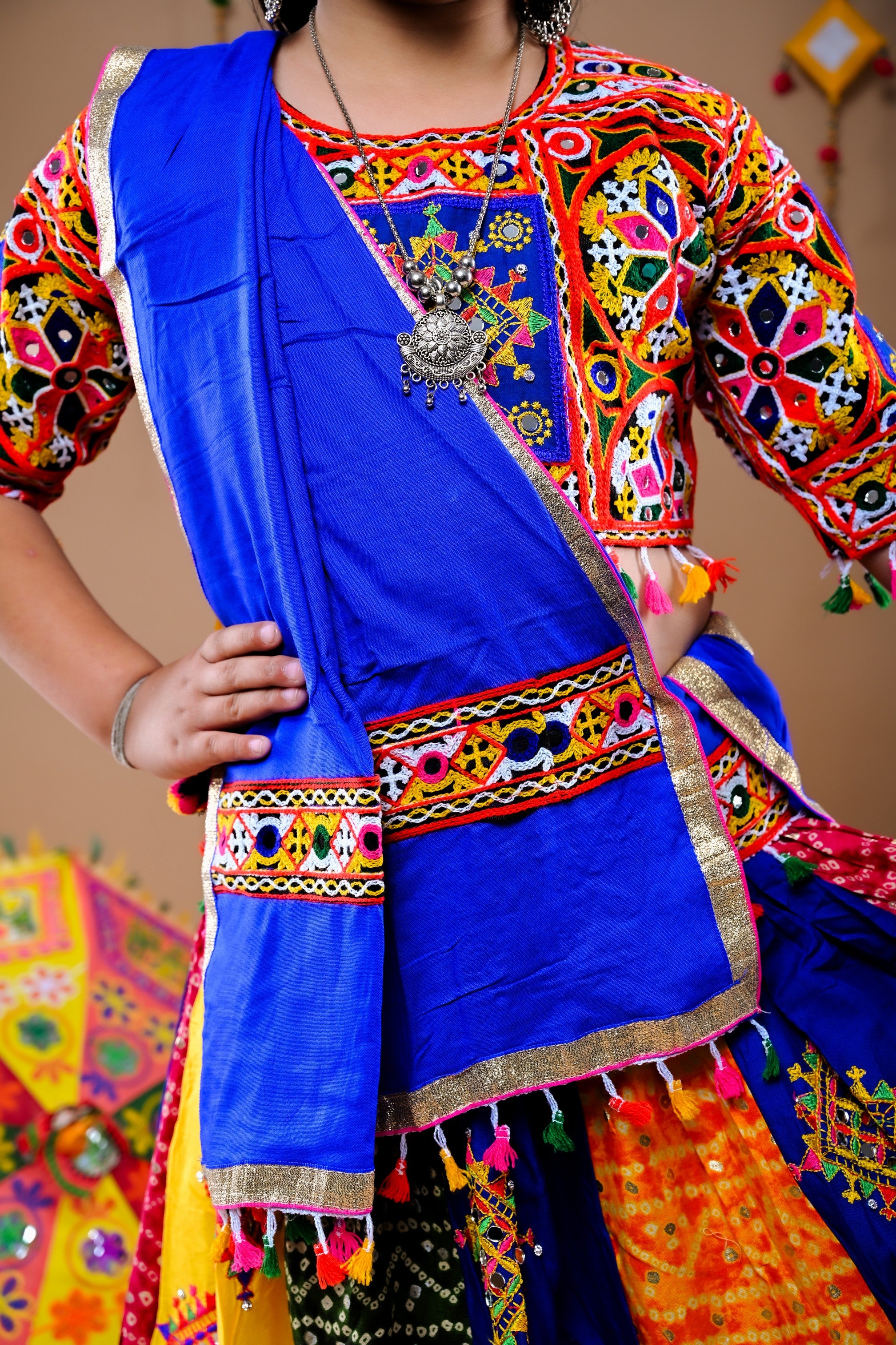 Banjara India Festive Wear Kutchwork Embroidered Girls Lehenga Choli Set with Dupatta (CC-SNDO) - Blue