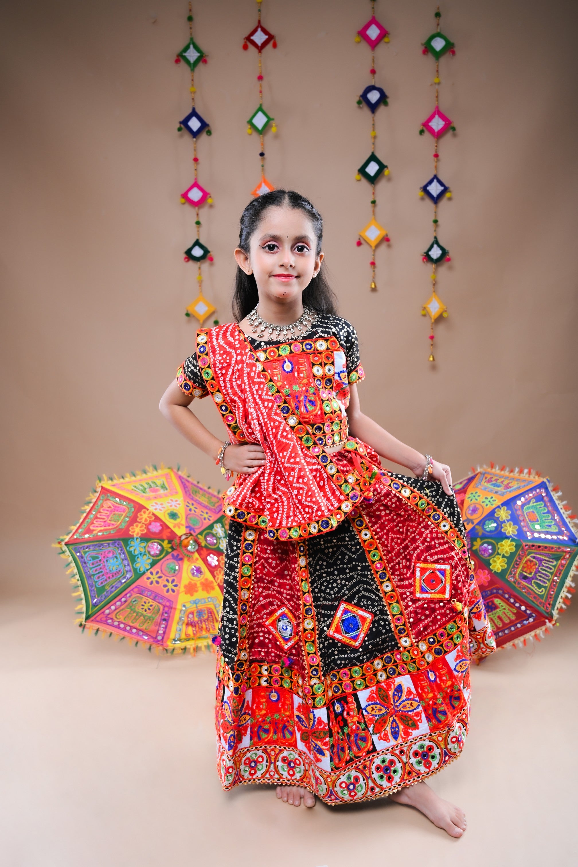 Banjara India Festive Wear Kutch work Embroidered Girls Lehenga Choli Set with Dupatta (CC-FRNA) - Red