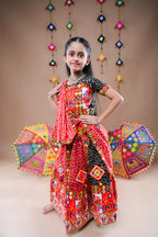 Banjara India Festive Wear Kutch work Embroidered Girls Lehenga Choli Set with Dupatta (CC-FRNA) - Red
