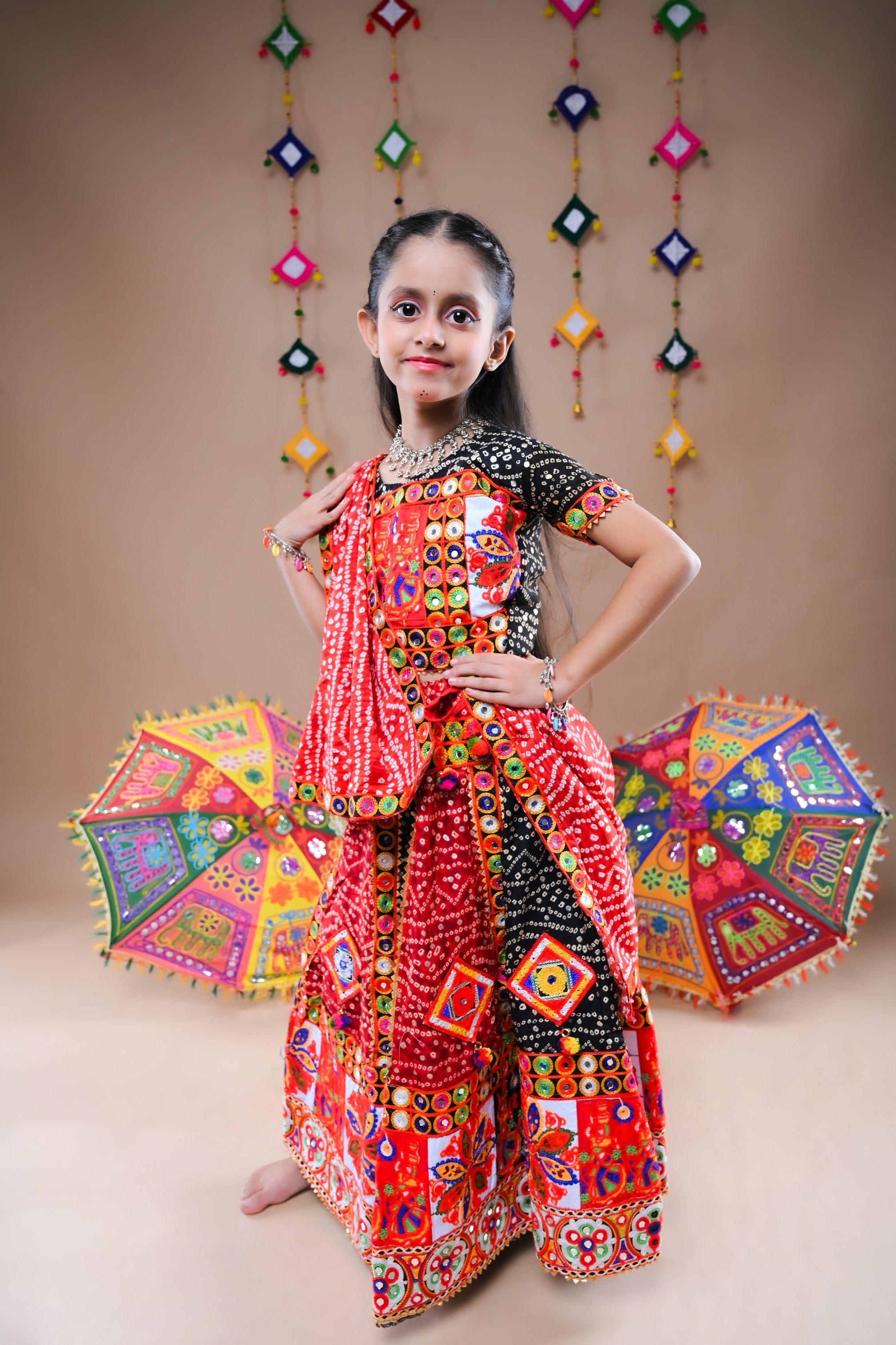 Banjara India Festive Wear Kutch work Embroidered Girls Lehenga Choli Set with Dupatta (CC-FRNA) - Red