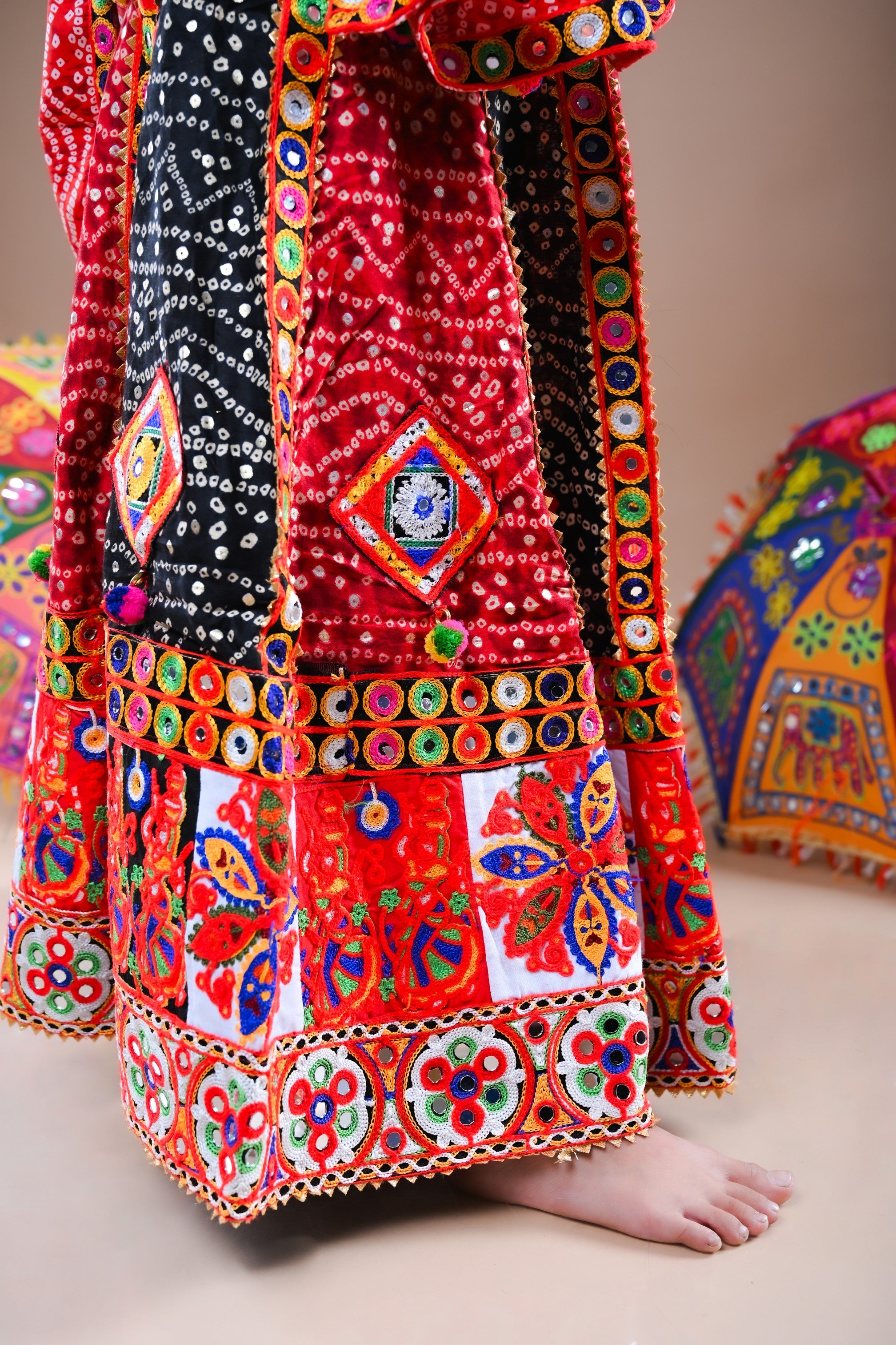 Banjara India Festive Wear Kutch work Embroidered Girls Lehenga Choli Set with Dupatta (CC-FRNA) - Red