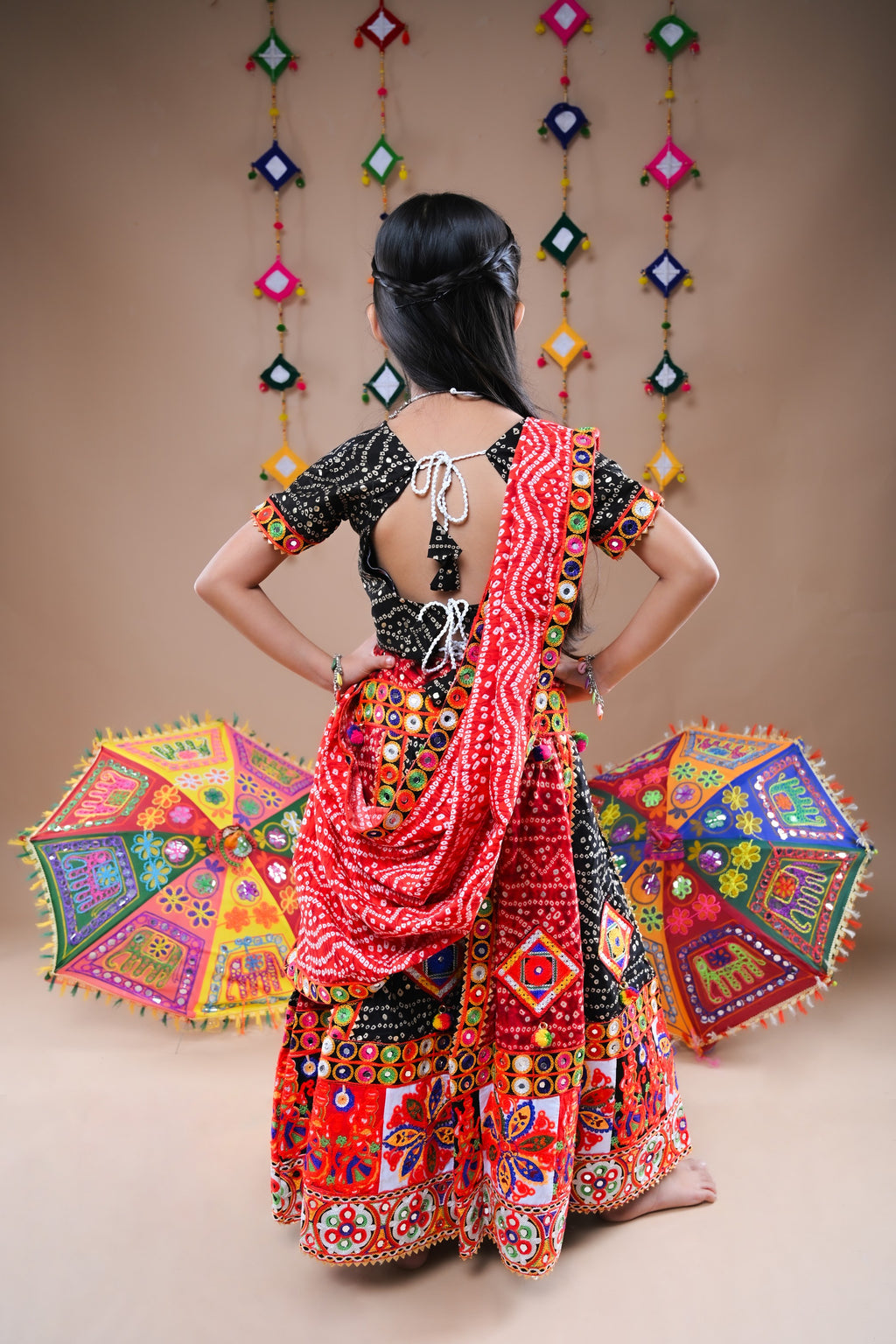 Banjara India Festive Wear Kutch work Embroidered Girls Lehenga Choli Set with Dupatta (CC-FRNA) - Red