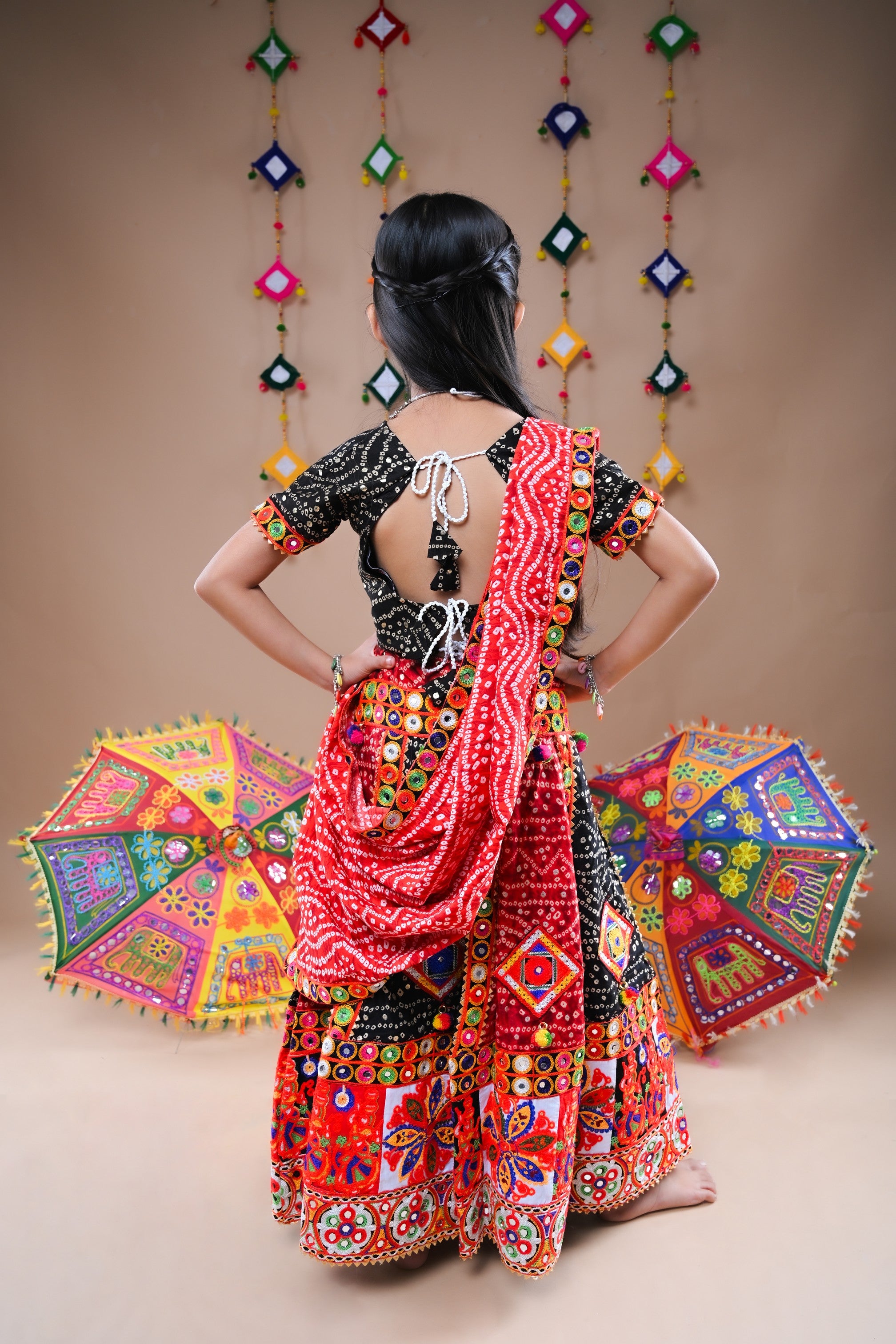 Banjara India Festive Wear Kutch work Embroidered Girls Lehenga Choli Set with Dupatta (CC-FRNA) - Red