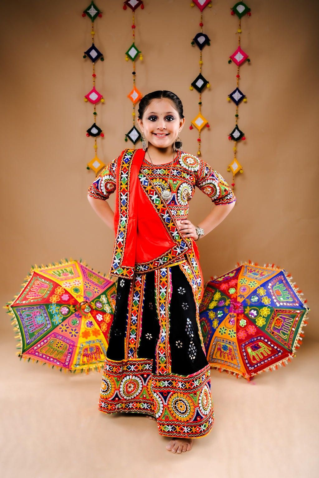 Banjara India Festive Wear Kutchwork Embroidered Girls Lehenga Choli Set with Dupatta (CC-SCKK) - Black