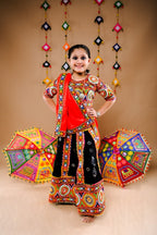 Banjara India Festive Wear Kutchwork Embroidered Girls Lehenga Choli Set with Dupatta (CC-SCKK) - Black