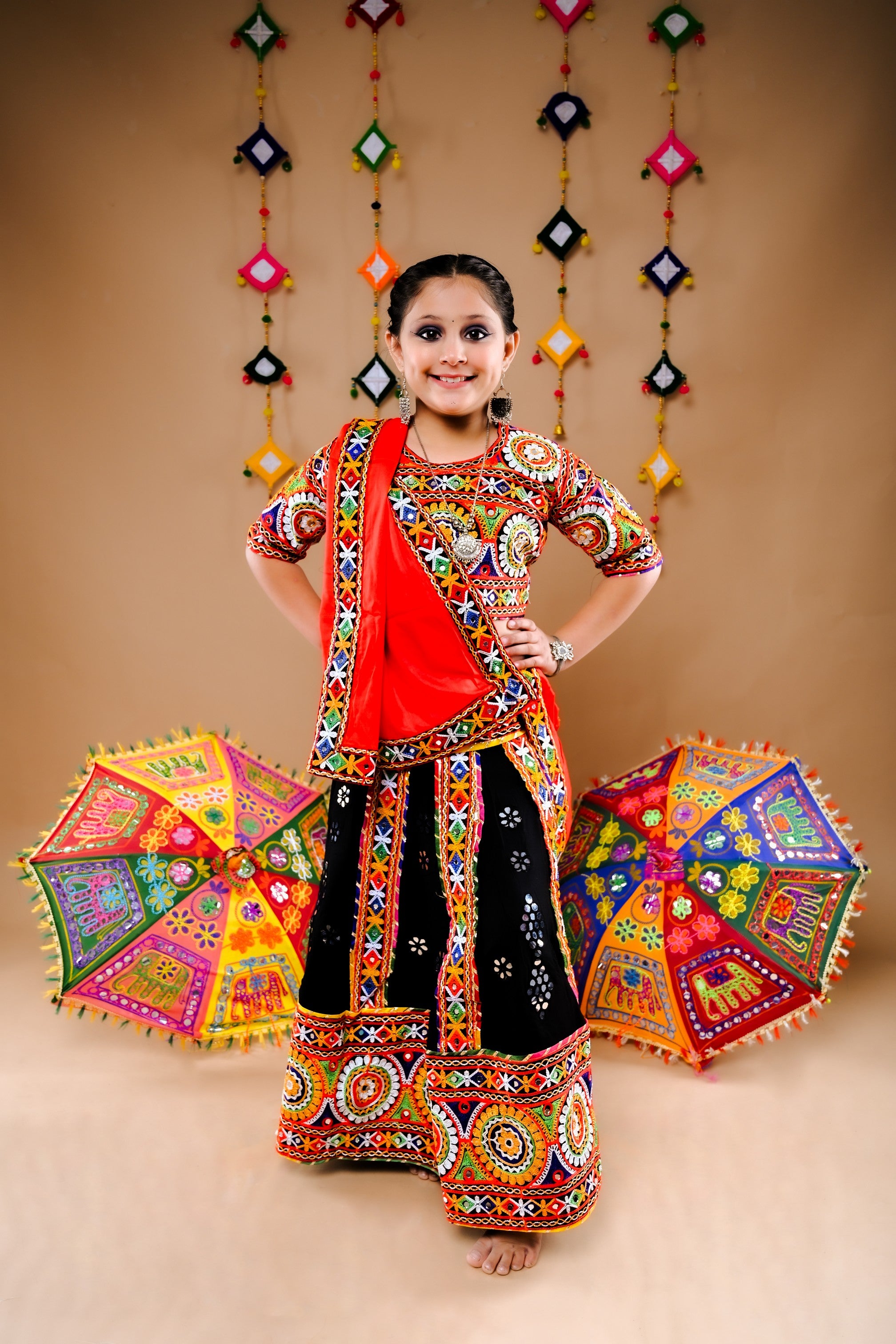 Banjara India Festive Wear Kutchwork Embroidered Girls Lehenga Choli Set with Dupatta (CC-SCKK) - Black