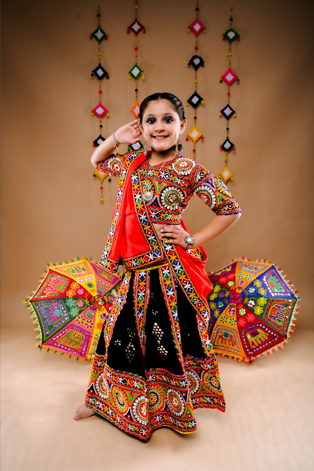 Banjara India Festive Wear Kutchwork Embroidered Girls Lehenga Choli Set with Dupatta (CC-SCKK) - Black