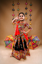 Banjara India Festive Wear Kutchwork Embroidered Girls Lehenga Choli Set with Dupatta (CC-SCKK) - Black