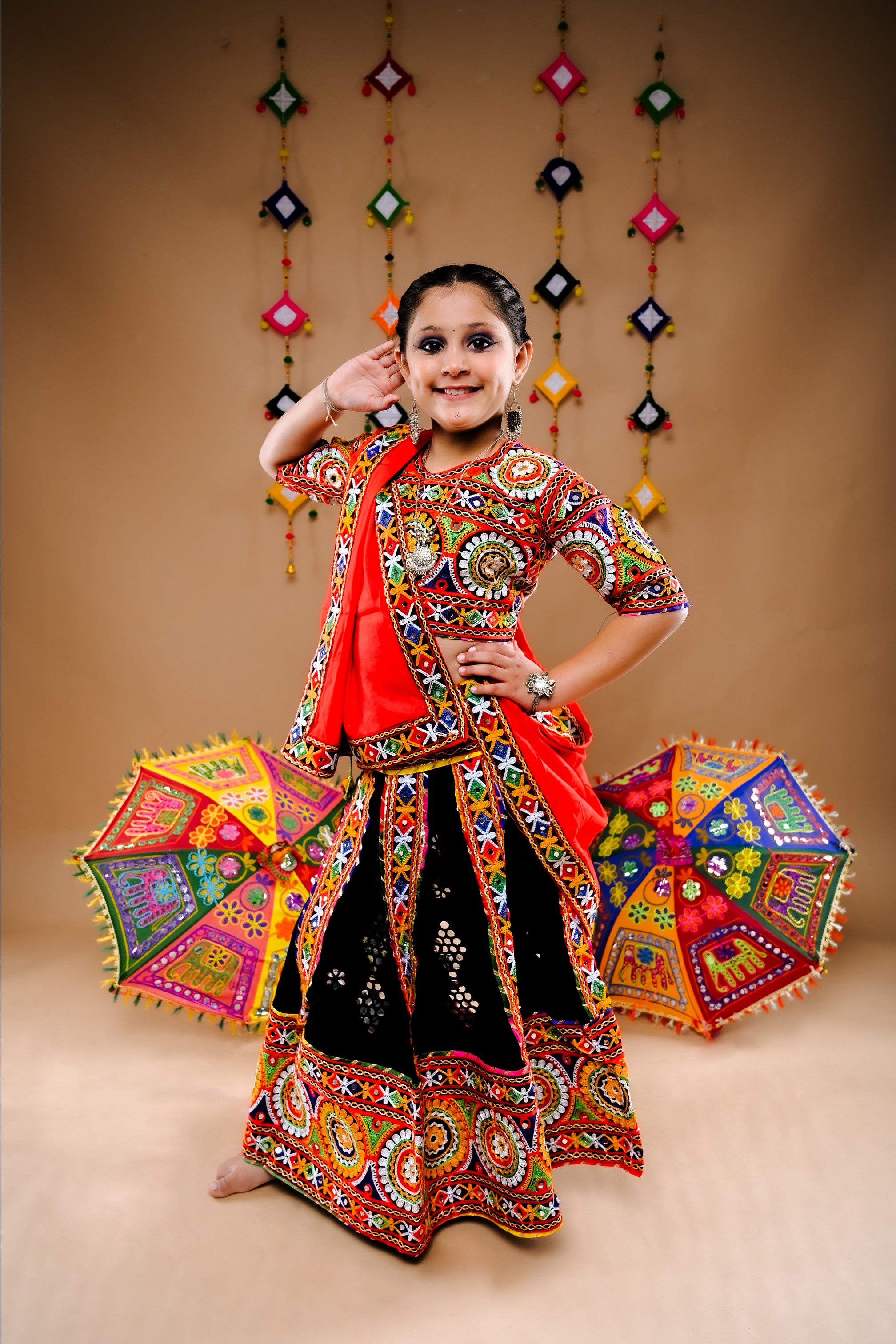 Banjara India Festive Wear Kutchwork Embroidered Girls Lehenga Choli Set with Dupatta (CC-SCKK) - Black