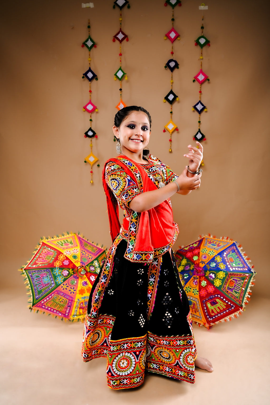 Banjara India Festive Wear Kutchwork Embroidered Girls Lehenga Choli Set with Dupatta (CC-SCKK) - Black