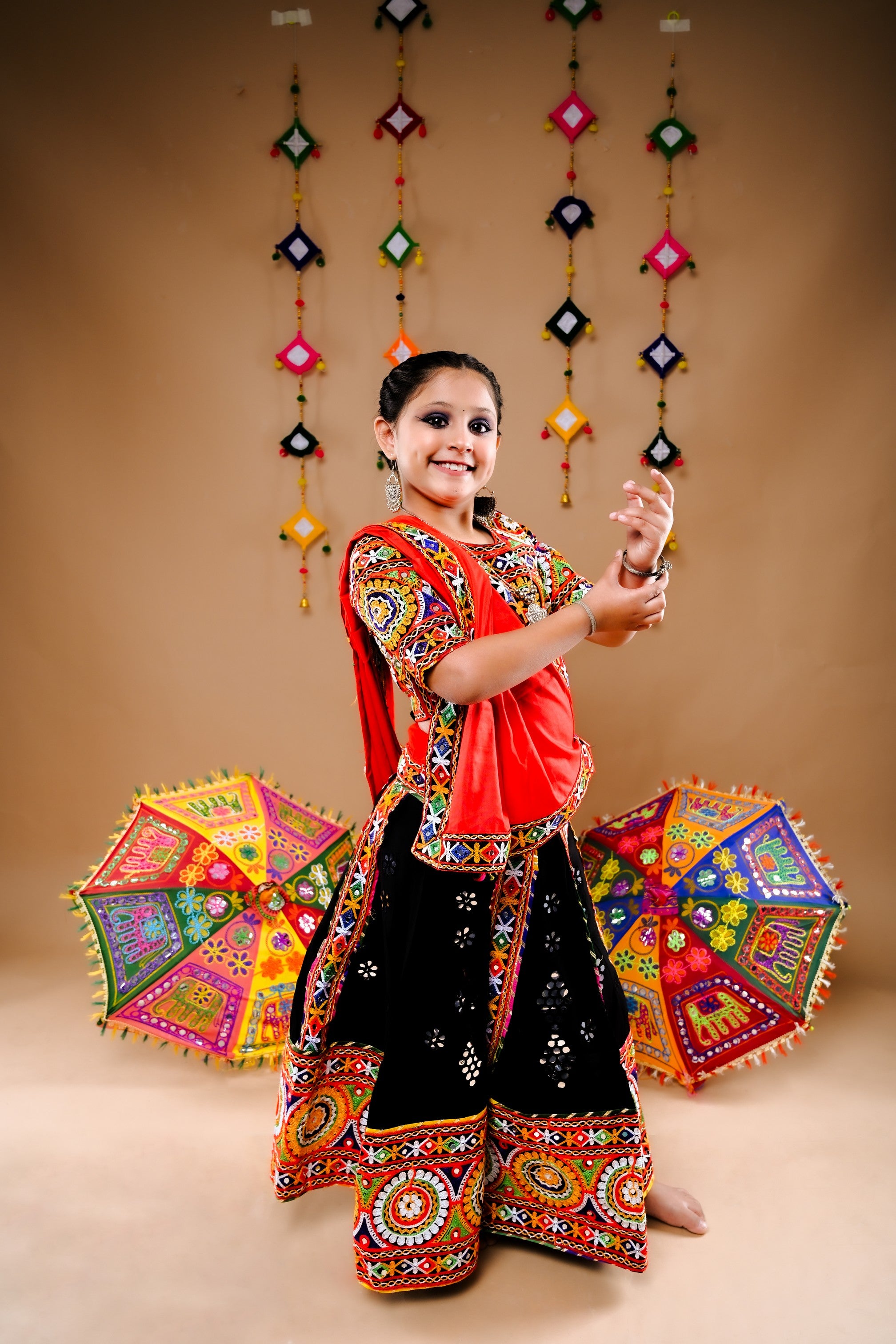 Banjara India Festive Wear Kutchwork Embroidered Girls Lehenga Choli Set with Dupatta (CC-SCKK) - Black