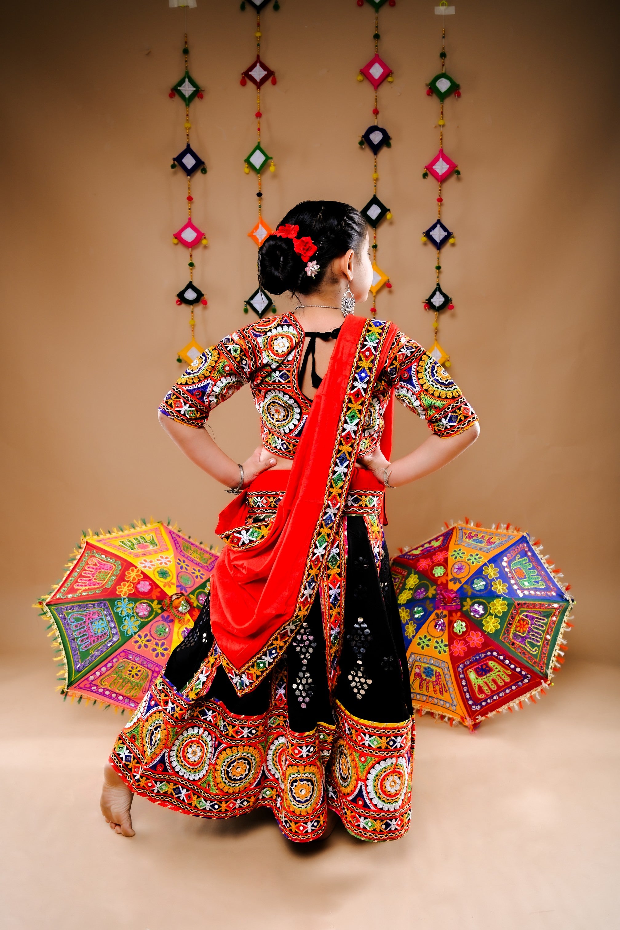Banjara India Festive Wear Kutchwork Embroidered Girls Lehenga Choli Set with Dupatta (CC-SCKK) - Black