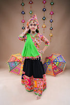 Banjara India Festive Wear Kutchwork Embroidered Girls Lehenga Choli Set with Dupatta (CC-JHMK) - Black