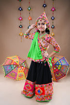 Banjara India Festive Wear Kutchwork Embroidered Girls Lehenga Choli Set with Dupatta (CC-JHMK) - Black