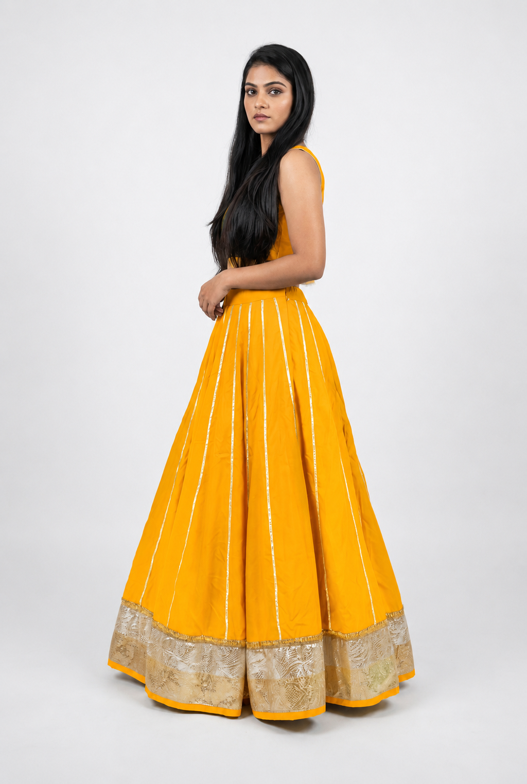 Banjara India Black Premium Rayon Kali Skirt/Chaniya – Skirt-Sona Chandi- Mustard Yellow