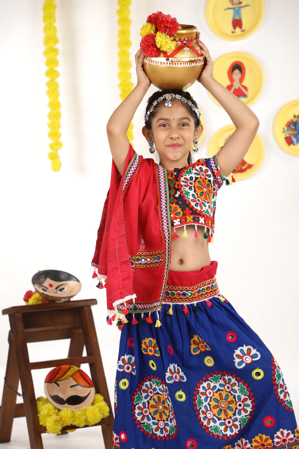 Banjara India Kutchi Emboidered Blue Girls Chaniya Choli with Dupatta (CC-RING) - Blue