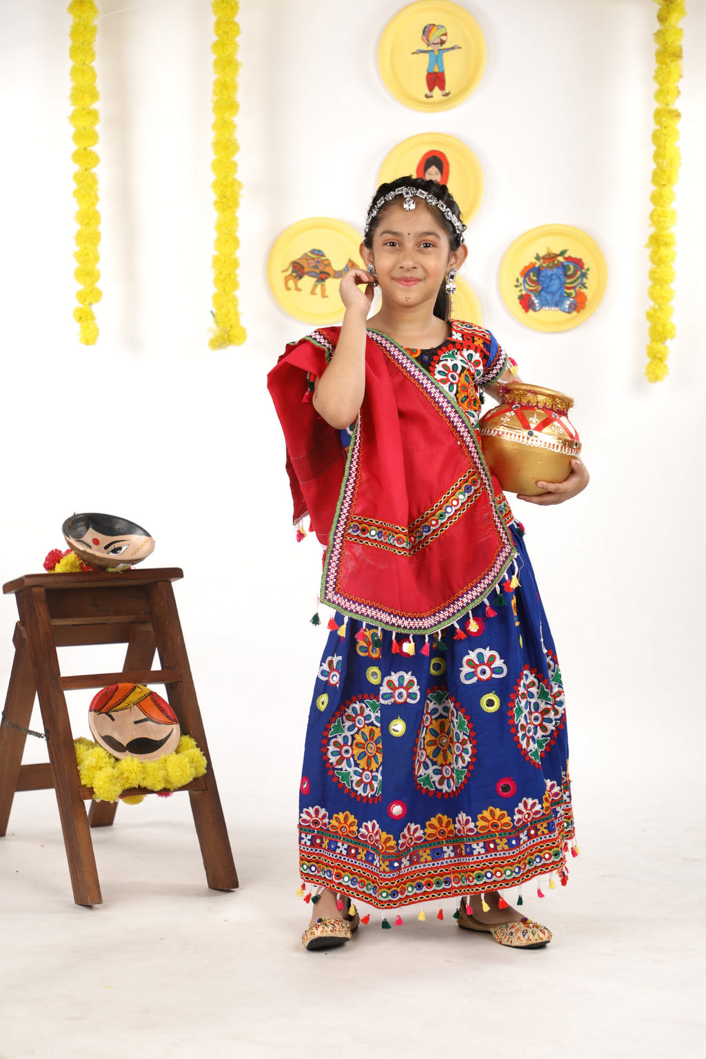 Banjara India Kutchi Emboidered Blue Girls Chaniya Choli with Dupatta (CC-RING) - Blue
