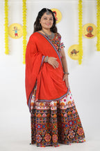 Mother-Daugther Combo Cotton Embroidered Lehenga Choli Set (RING- Combo) - White
