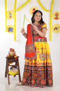 Banjara India Cotton Long Flair Aari Embroidery Kutch Work (Lehenga Choli) Chaniya Choli Set with Dupatta -(CC-RING-YELLOW)