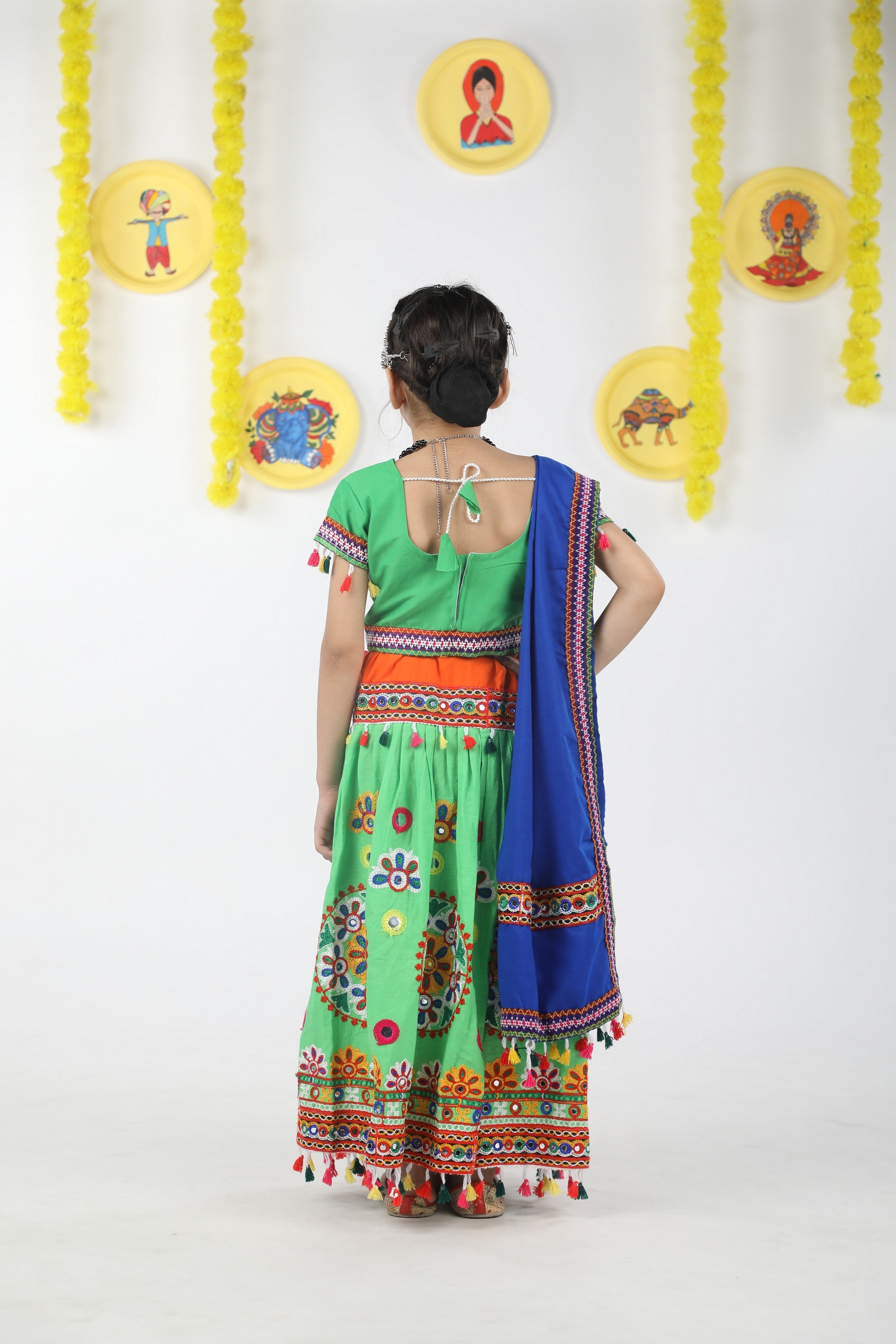 Banjara India Kutchi Emboidered Green Girls Chaniya Choli with Dupatta (CC-RING) - Green