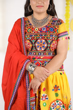 Banjara India Cotton Long Flair Aari Embroidery Kutch Work (Lehenga Choli) Chaniya Choli Set with Dupatta -(CC-RING-YELLOW)