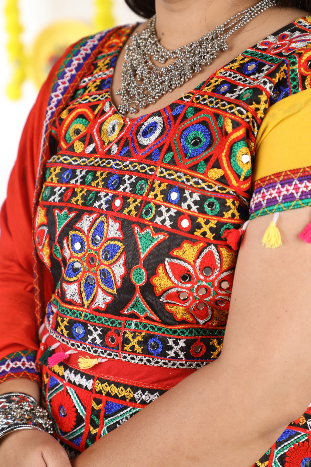 Banjara India Cotton Long Flair Aari Embroidery Kutch Work (Lehenga Choli) Chaniya Choli Set with Dupatta -(CC-RING-YELLOW)