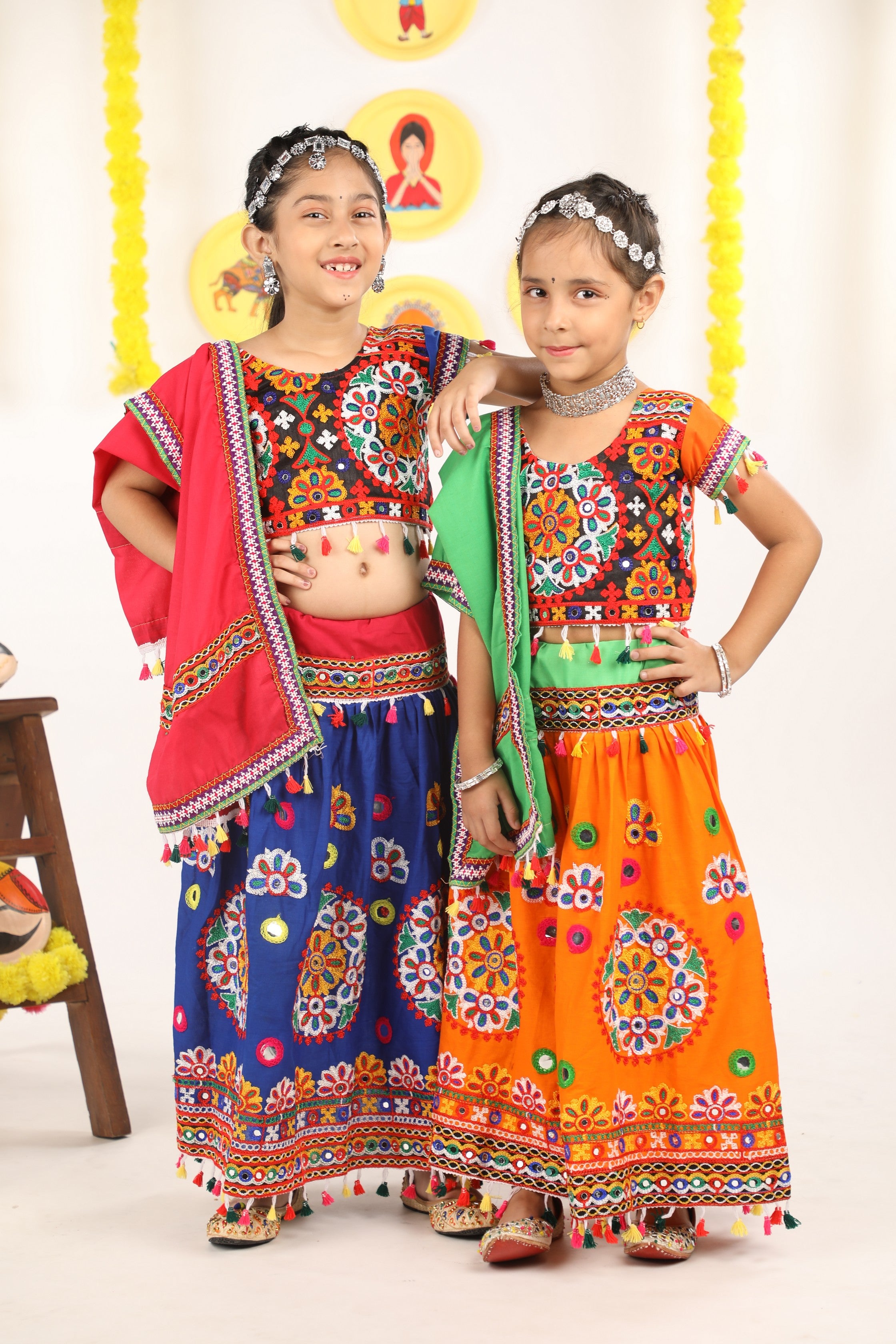 Banjara India Kutchi Emboidered Orange Girls Chaniya Choli with Dupatta (CC-RING) - ORANGE
