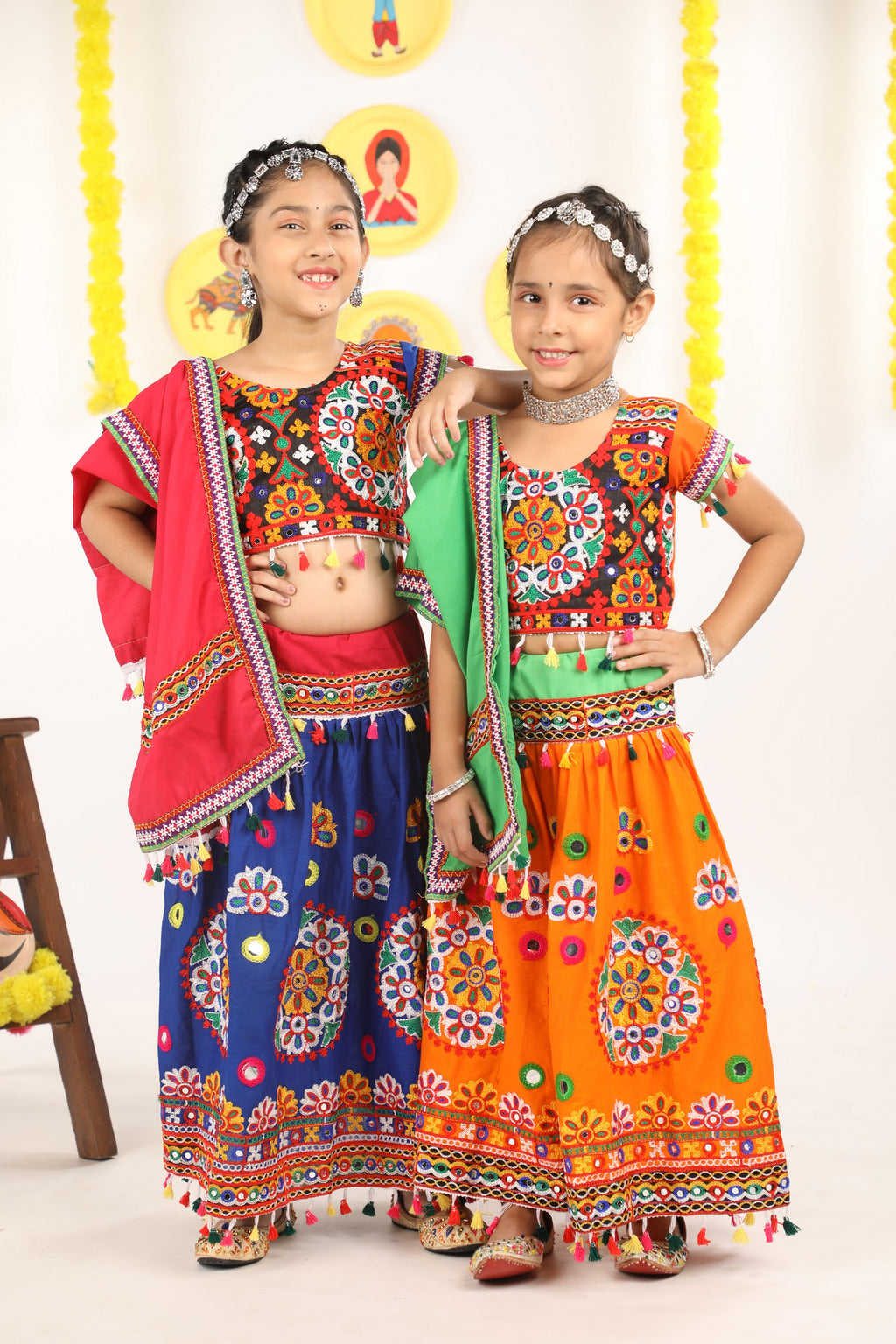 Banjara India Kutchi Emboidered Orange Girls Chaniya Choli with Dupatta (CC-RING) - ORANGE