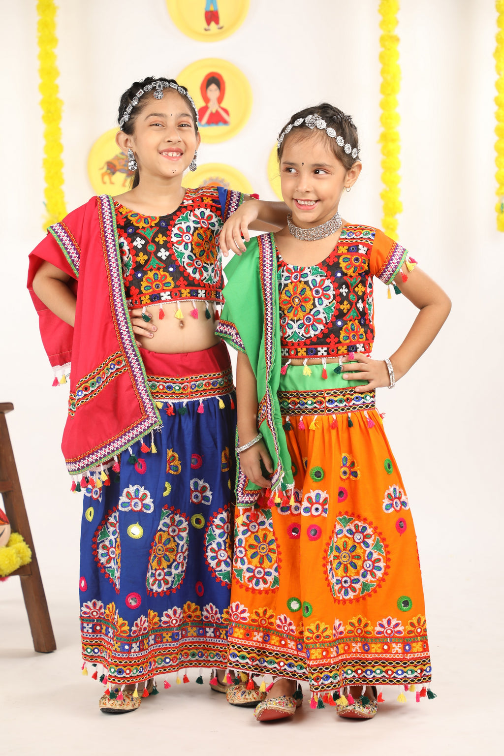 Banjara India Kutchi Emboidered Orange Girls Chaniya Choli with Dupatta (CC-RING) - ORANGE