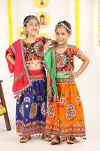 Banjara India Kutchi Emboidered Orange Girls Chaniya Choli with Dupatta (CC-RING) - ORANGE