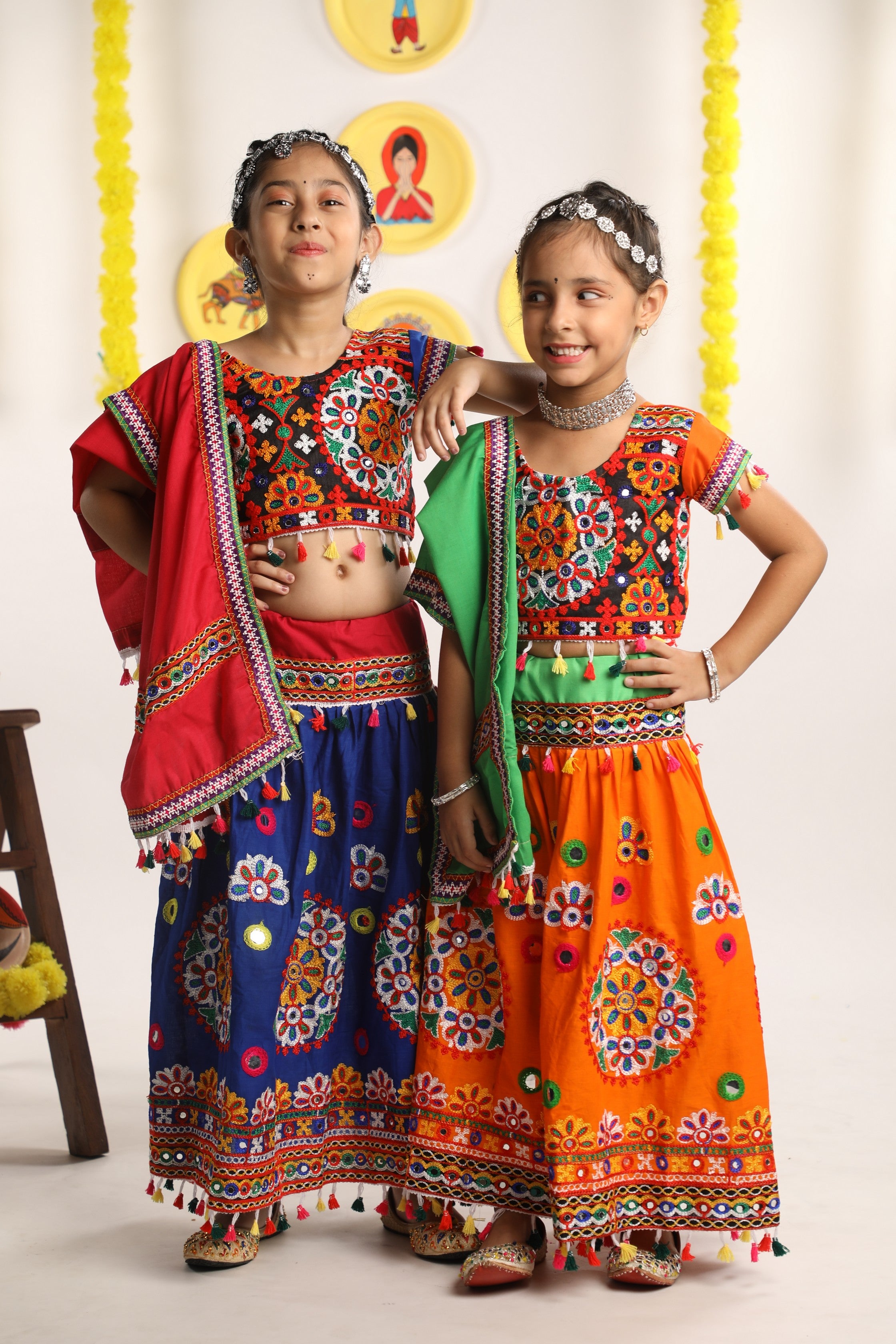 Banjara India Kutchi Emboidered Orange Girls Chaniya Choli with Dupatta (CC-RING) - ORANGE
