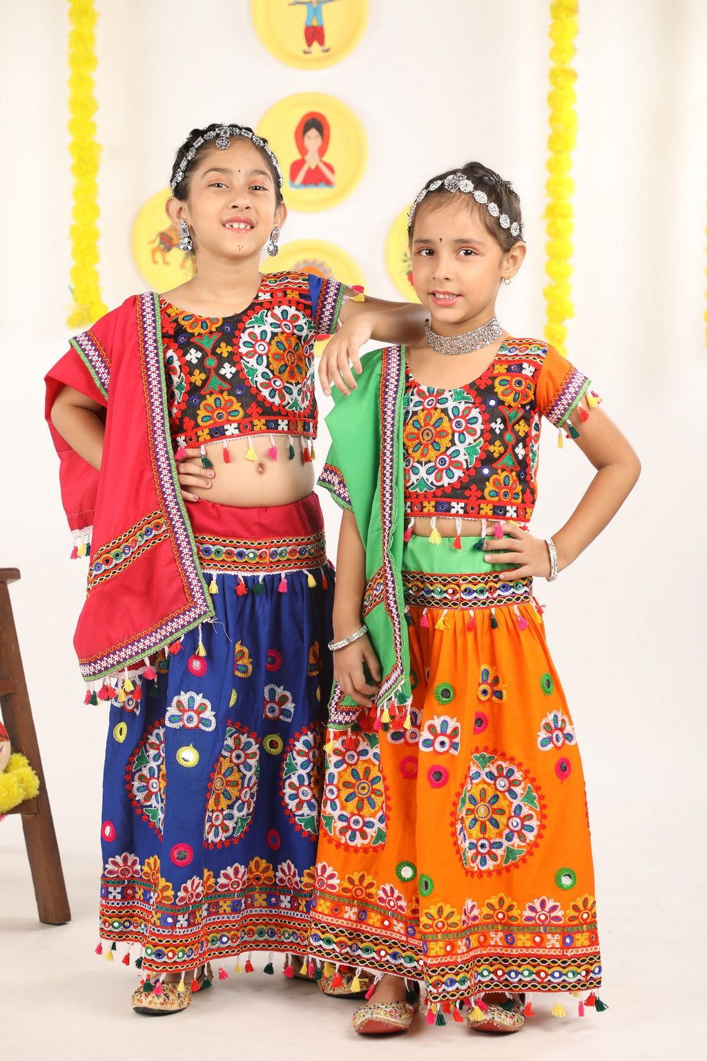 Banjara India Kutchi Emboidered Orange Girls Chaniya Choli with Dupatta (CC-RING) - ORANGE