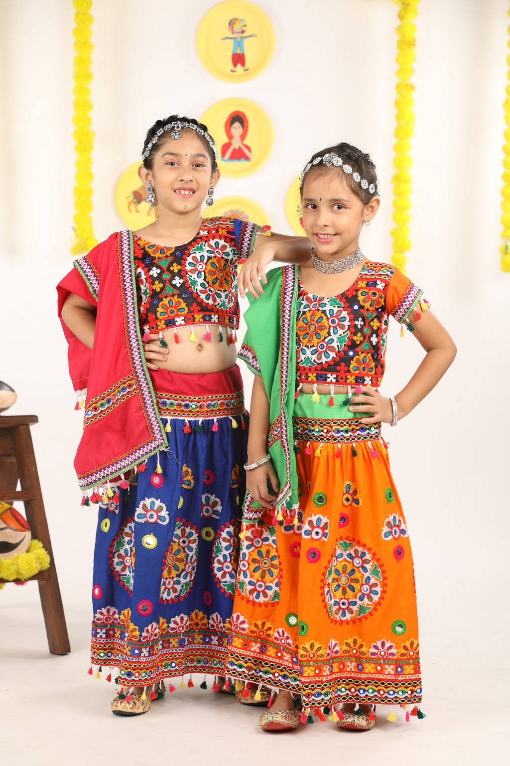 Banjara India Kutchi Emboidered Orange Girls Chaniya Choli with Dupatta (CC-RING) - ORANGE