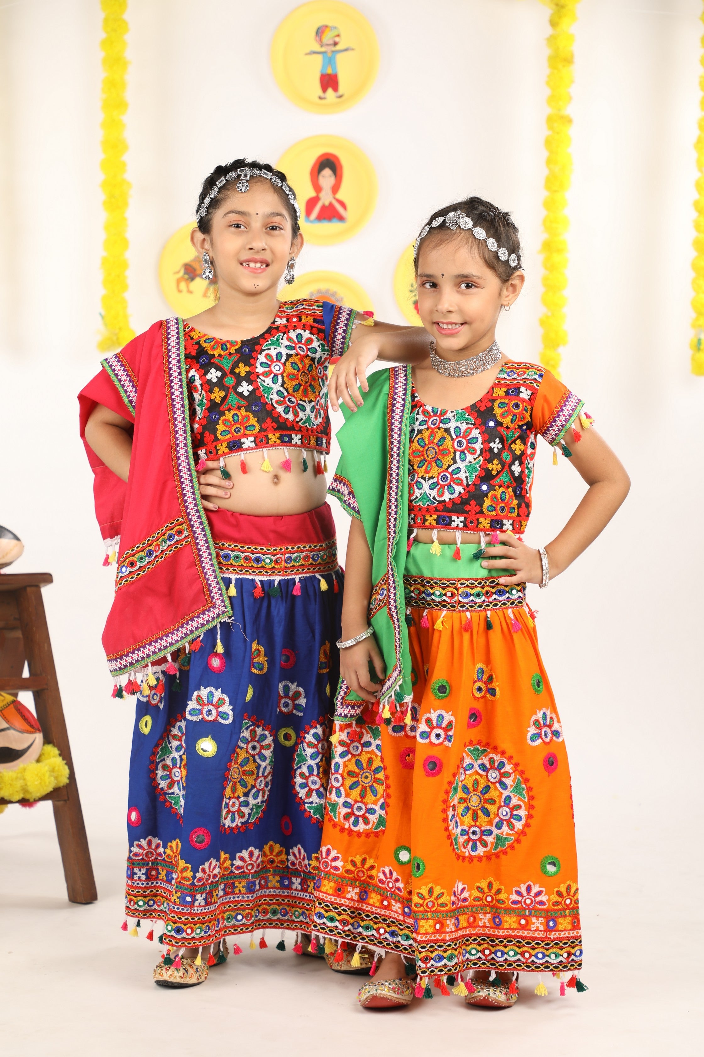 Banjara India Kutchi Emboidered Orange Girls Chaniya Choli with Dupatta (CC-RING) - ORANGE