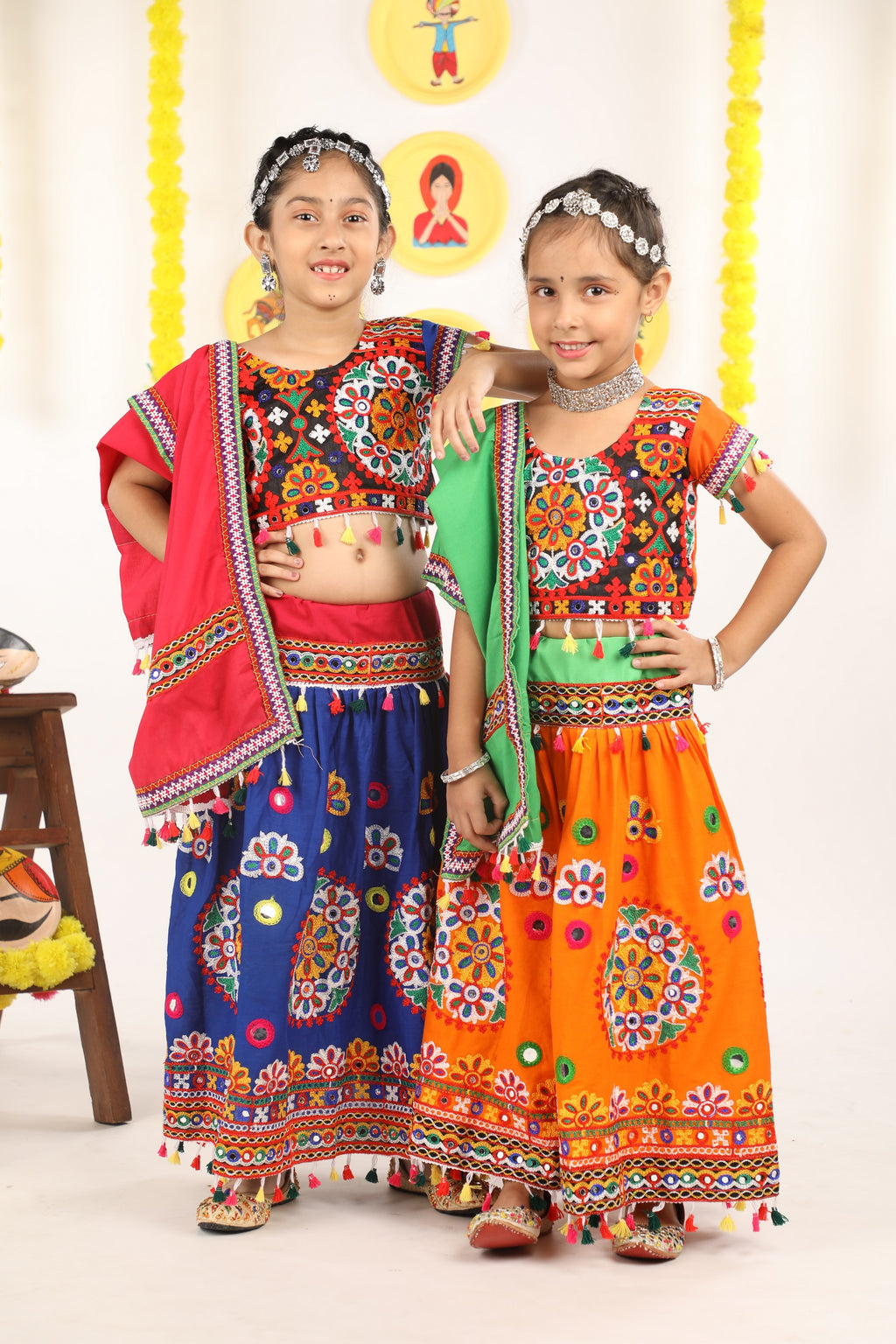 Banjara India Kutchi Emboidered Orange Girls Chaniya Choli with Dupatta (CC-RING) - ORANGE