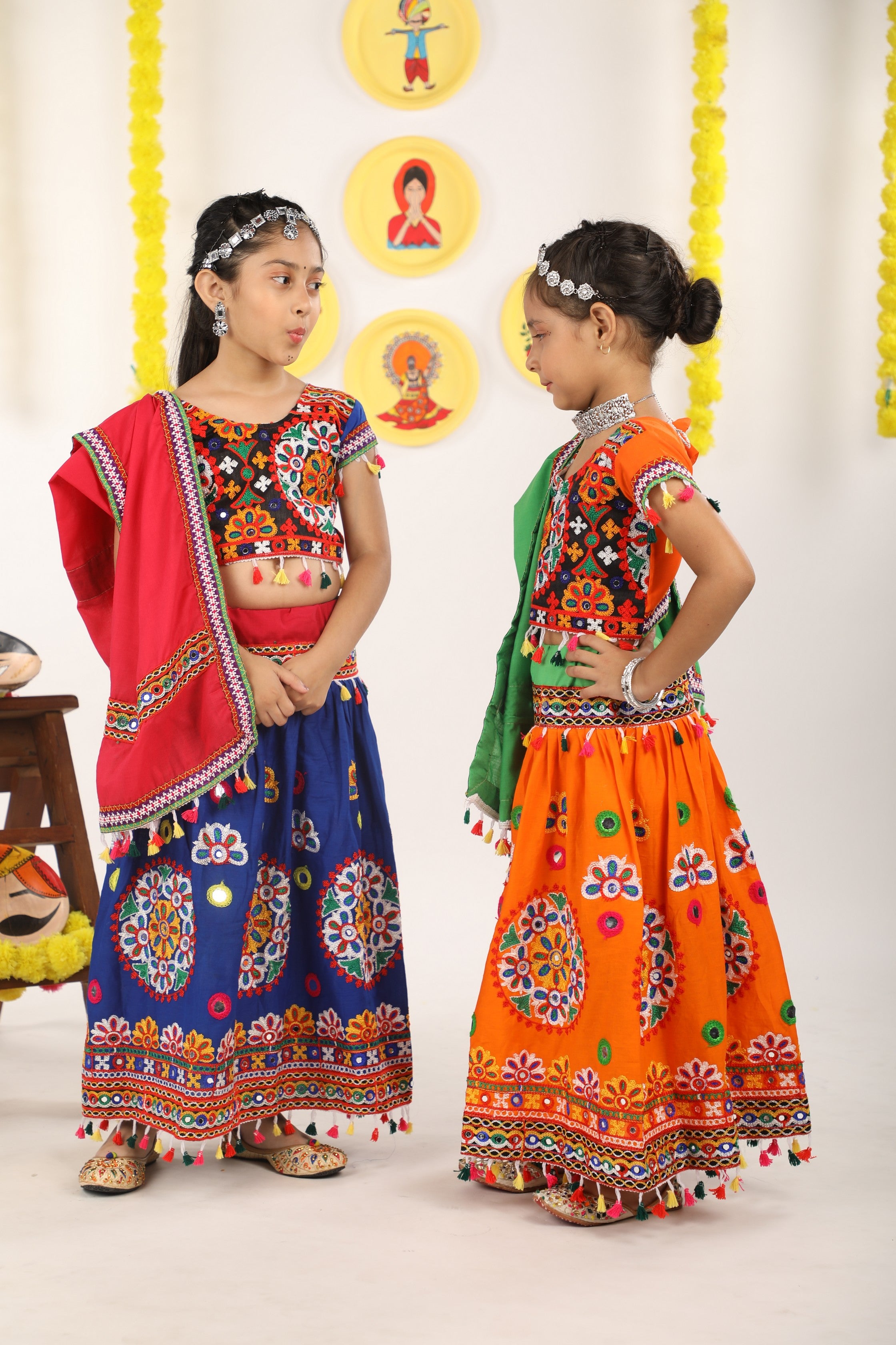 Banjara India Kutchi Emboidered Orange Girls Chaniya Choli with Dupatta (CC-RING) - ORANGE