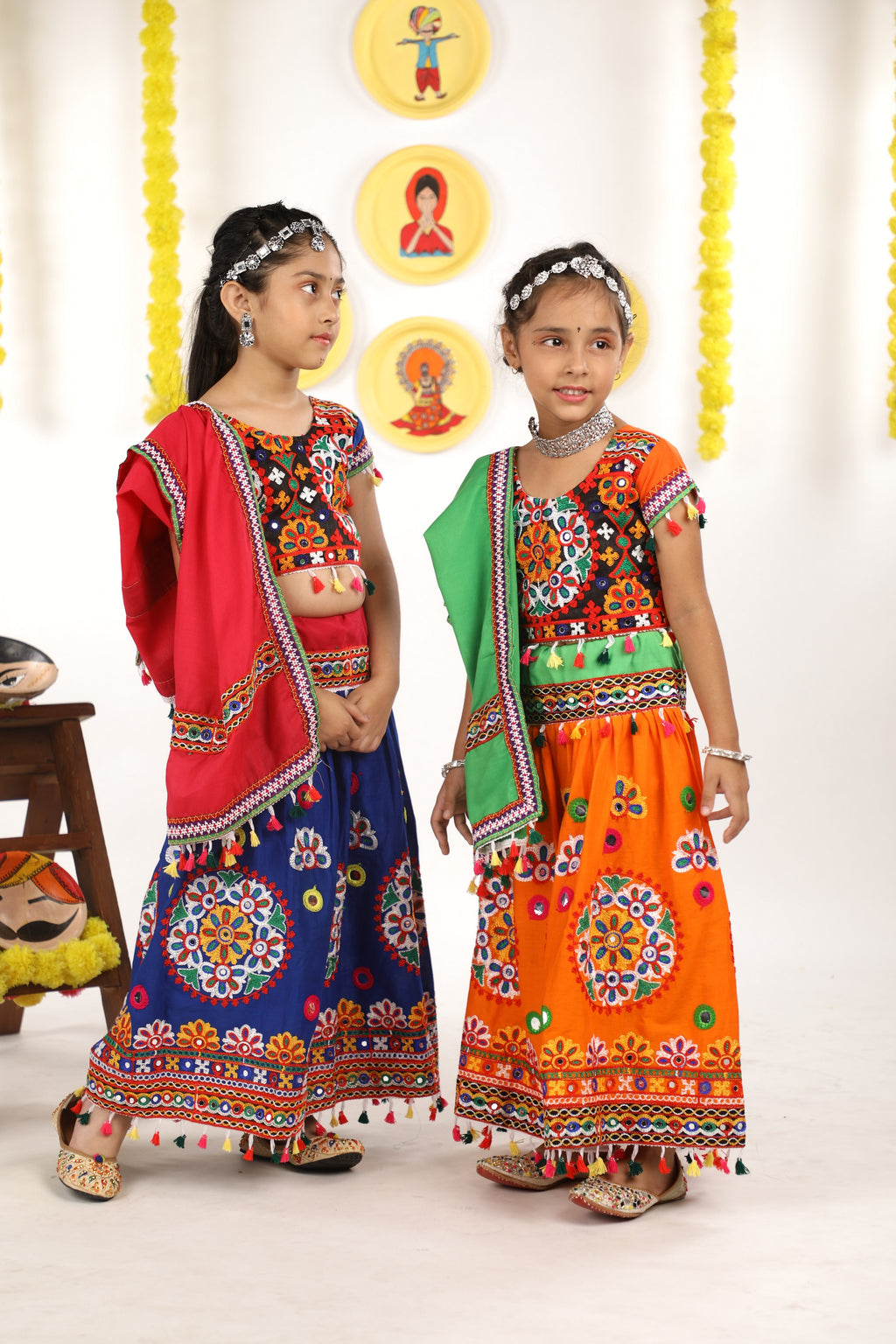Banjara India Kutchi Emboidered Orange Girls Chaniya Choli with Dupatta (CC-RING) - ORANGE