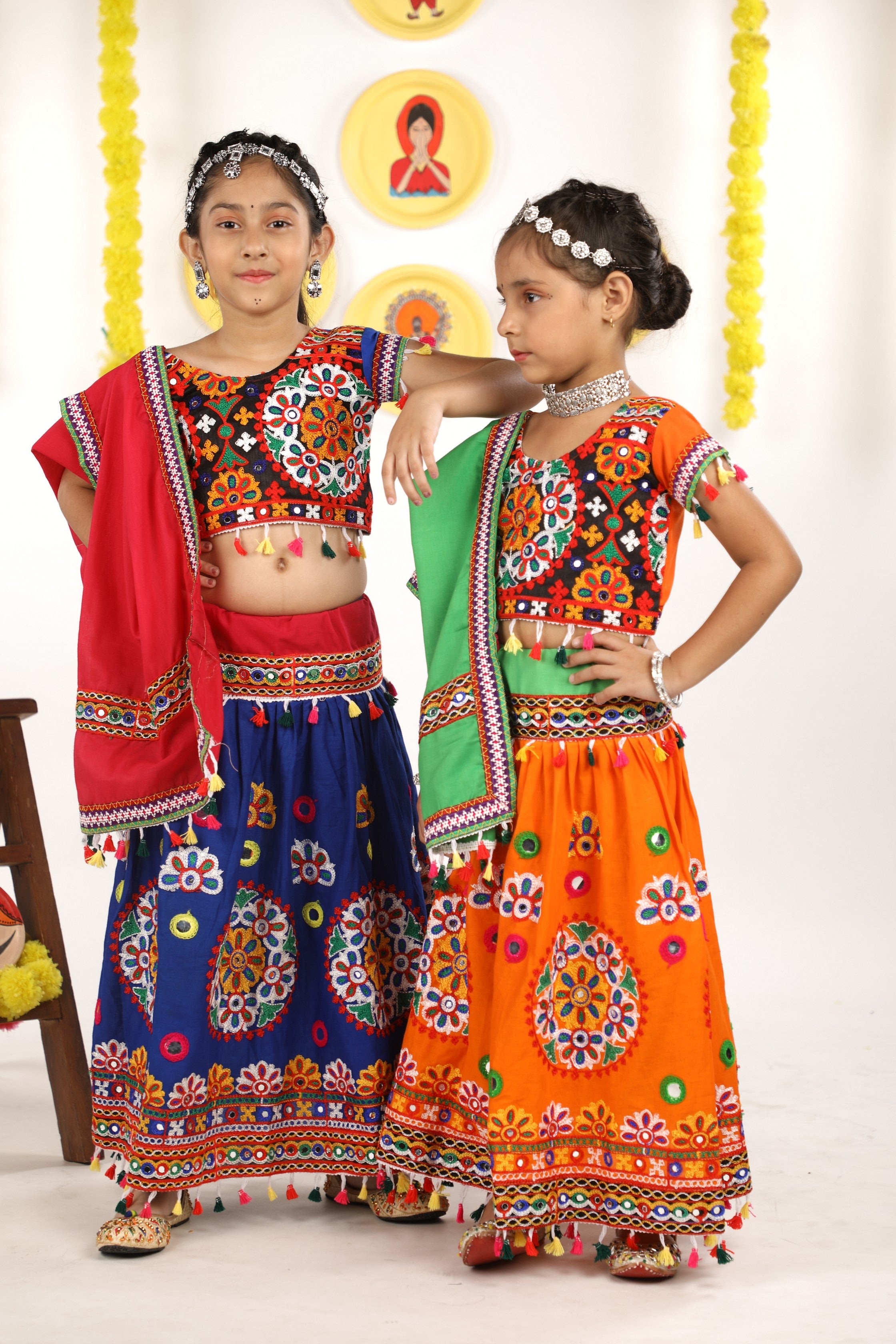 Banjara India Kutchi Emboidered Orange Girls Chaniya Choli with Dupatta (CC-RING) - ORANGE