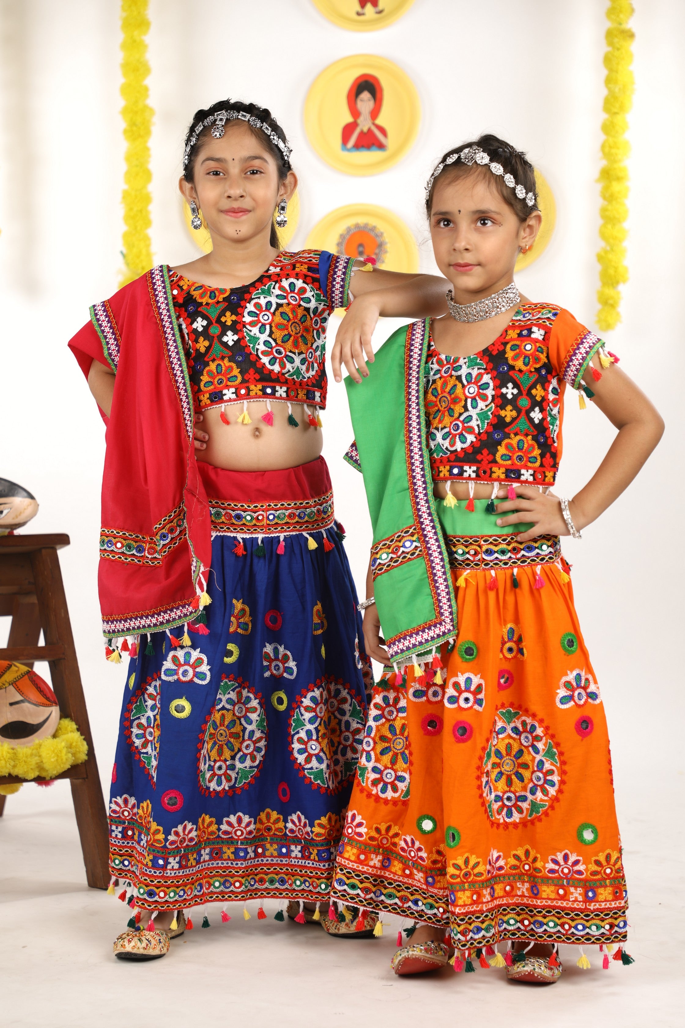 Banjara India Kutchi Emboidered Orange Girls Chaniya Choli with Dupatta (CC-RING) - ORANGE
