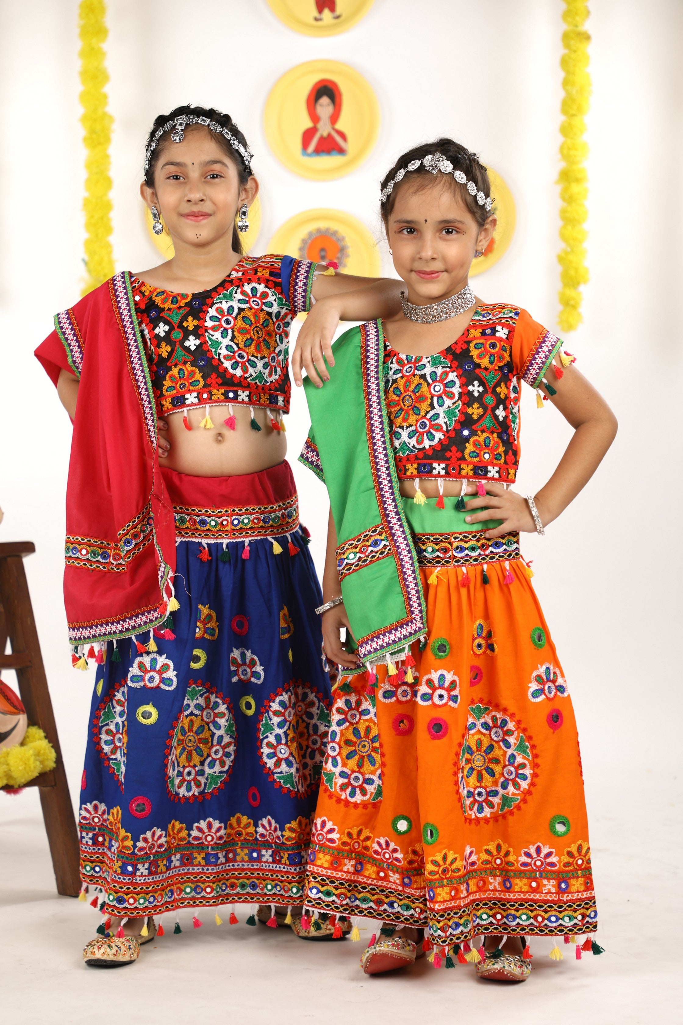 Banjara India Kutchi Emboidered Orange Girls Chaniya Choli with Dupatta (CC-RING) - ORANGE