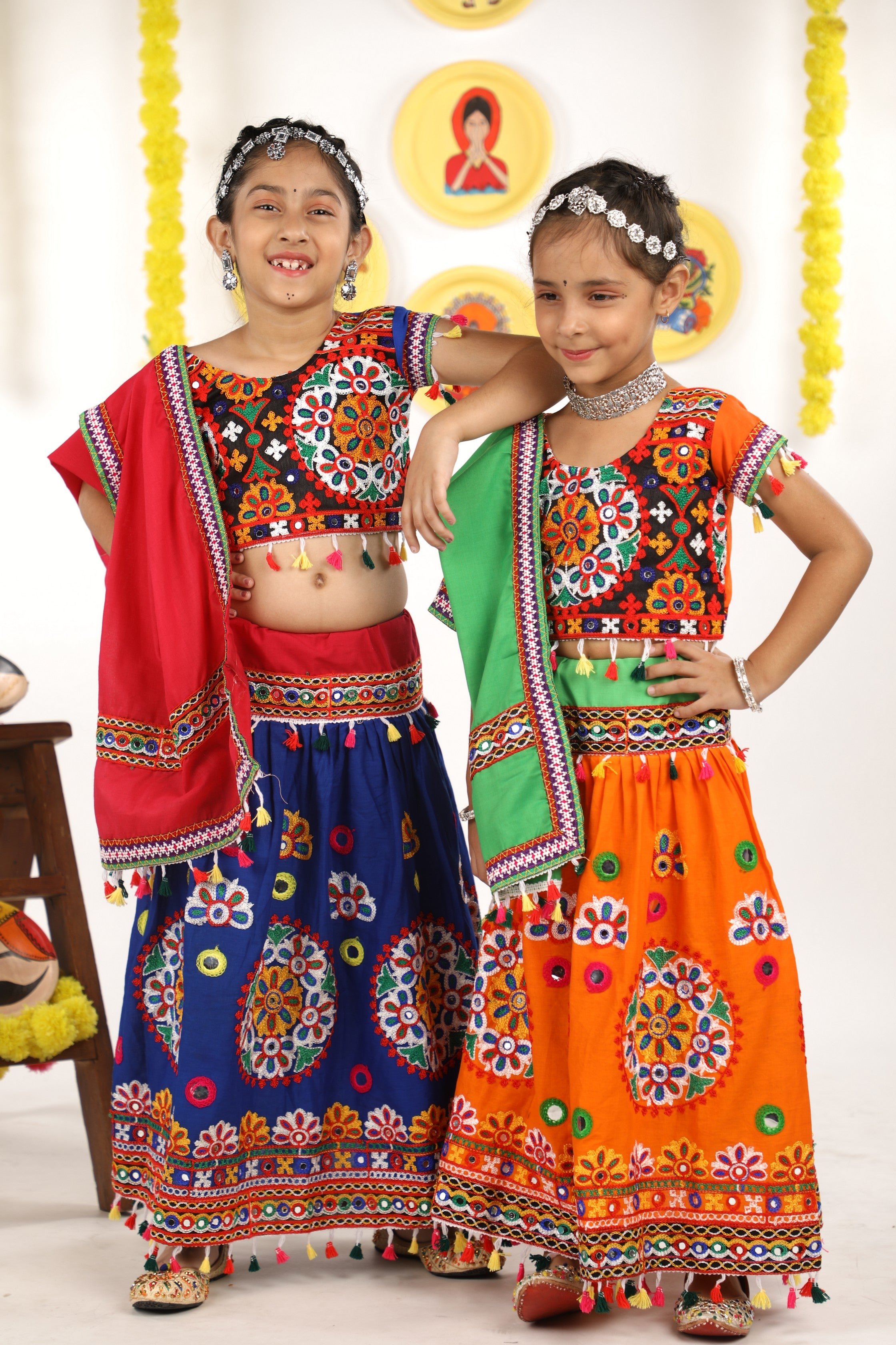 Banjara India Kutchi Emboidered Orange Girls Chaniya Choli with Dupatta (CC-RING) - ORANGE