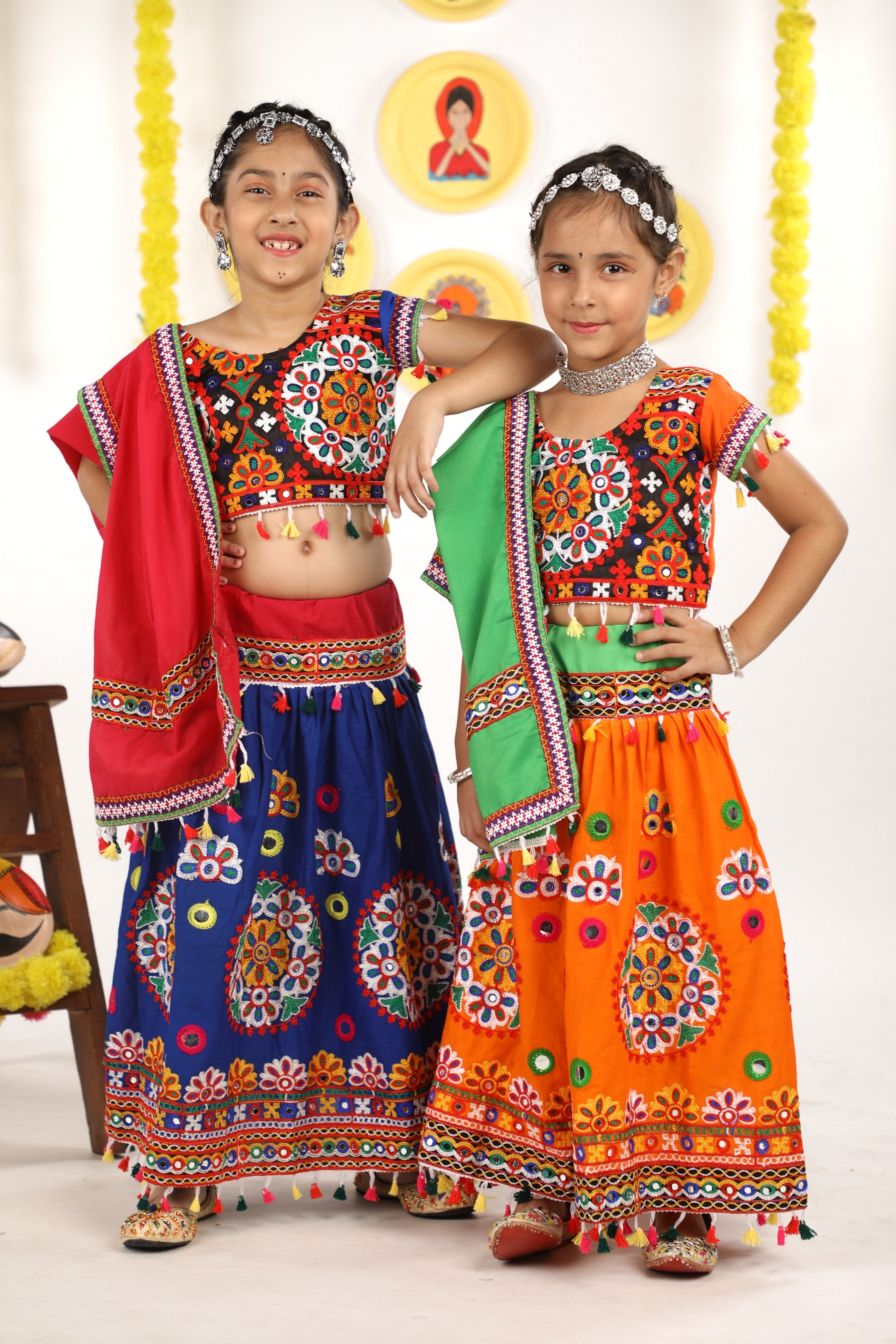 Banjara India Kutchi Emboidered Orange Girls Chaniya Choli with Dupatta (CC-RING) - ORANGE