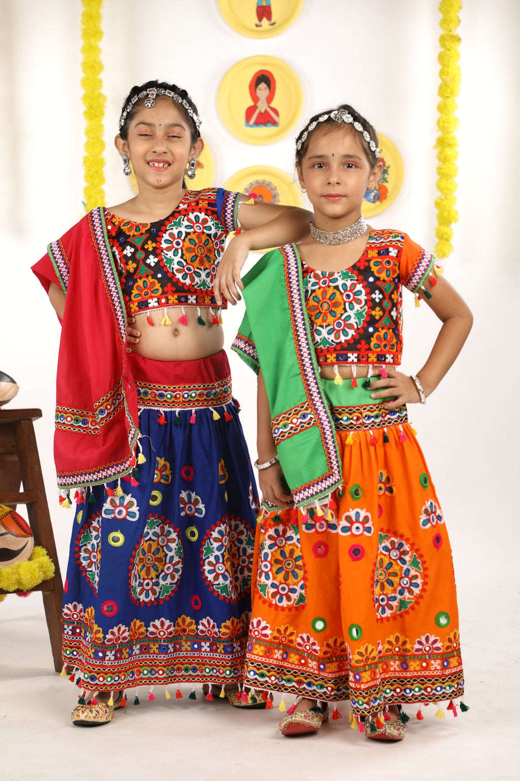 Banjara India Kutchi Emboidered Orange Girls Chaniya Choli with Dupatta (CC-RING) - ORANGE