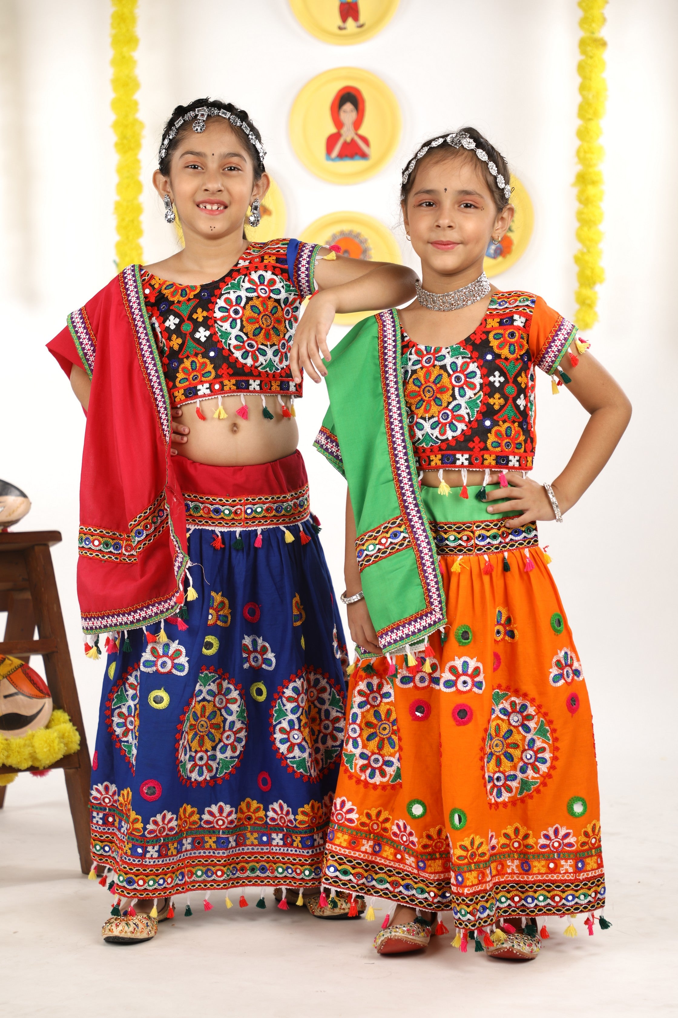 Banjara India Kutchi Emboidered Orange Girls Chaniya Choli with Dupatta (CC-RING) - ORANGE