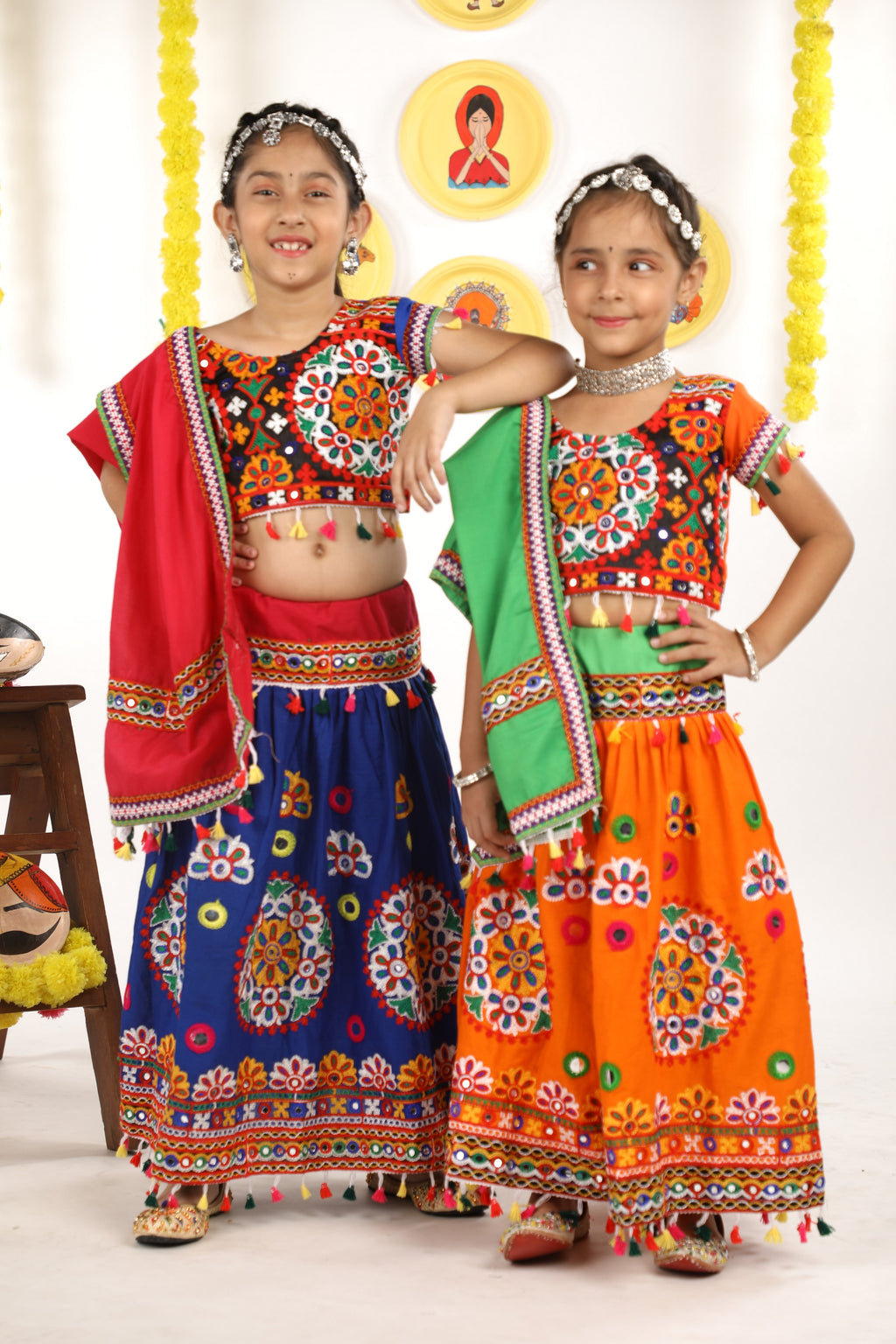 Banjara India Kutchi Emboidered Orange Girls Chaniya Choli with Dupatta (CC-RING) - ORANGE
