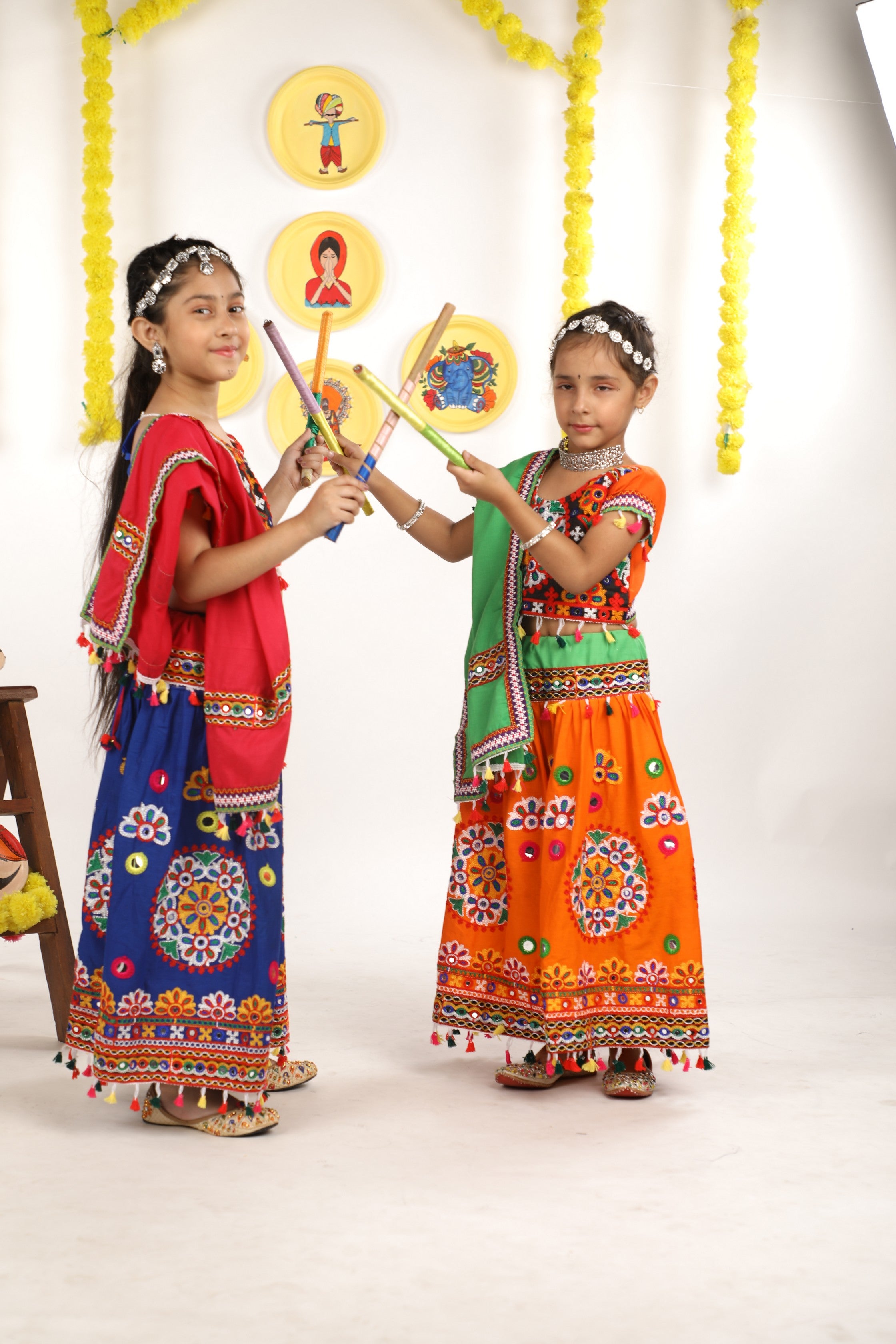 Banjara India Kutchi Emboidered Orange Girls Chaniya Choli with Dupatta (CC-RING) - ORANGE