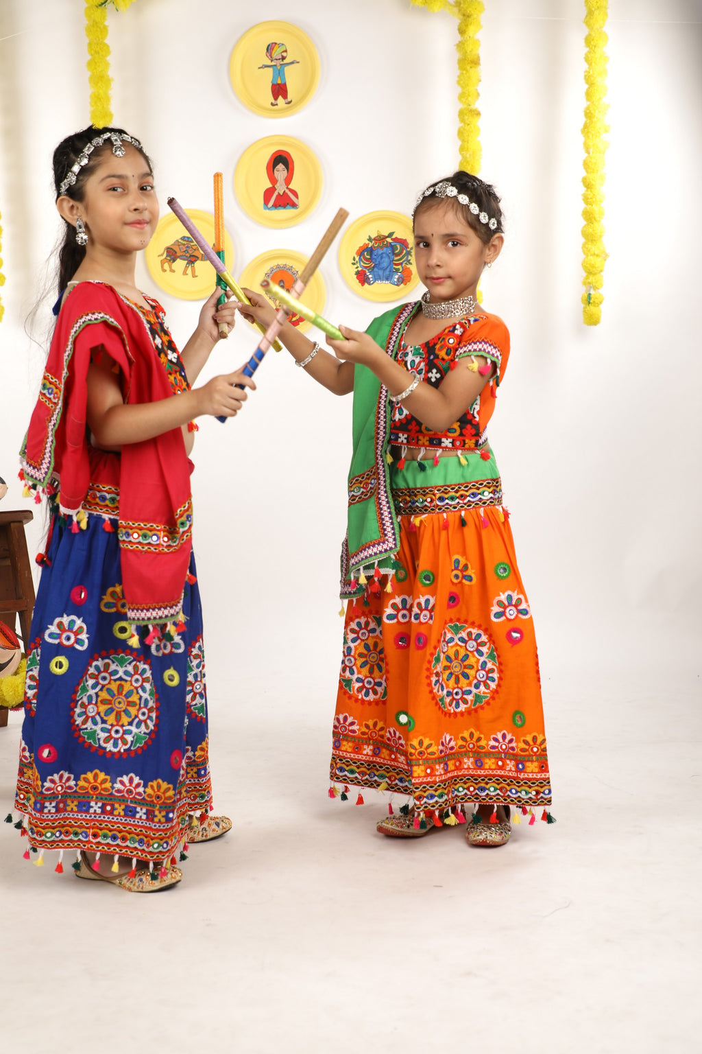 Banjara India Kutchi Emboidered Orange Girls Chaniya Choli with Dupatta (CC-RING) - ORANGE
