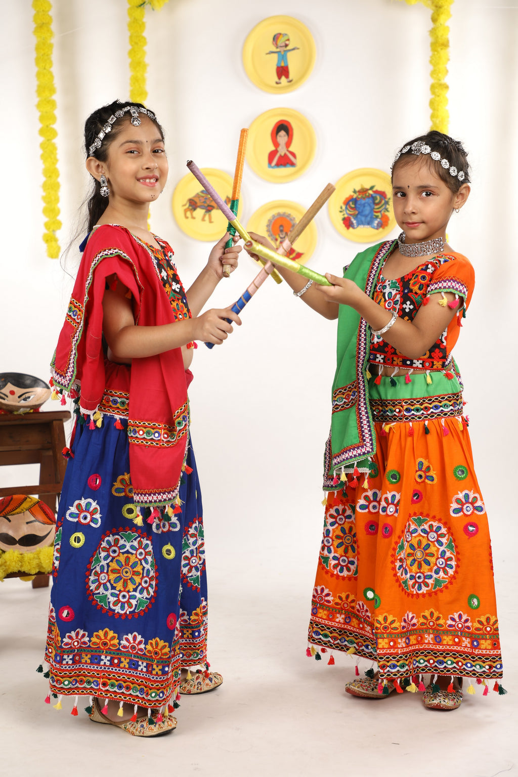 Banjara India Kutchi Emboidered Orange Girls Chaniya Choli with Dupatta (CC-RING) - ORANGE