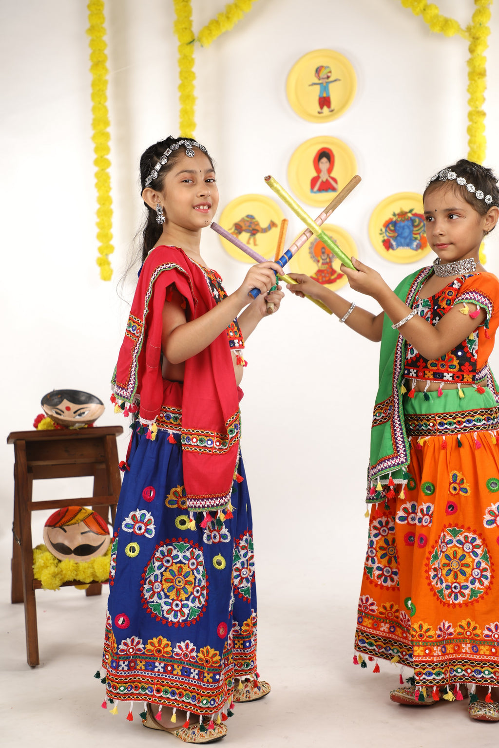Banjara India Kutchi Emboidered Orange Girls Chaniya Choli with Dupatta (CC-RING) - ORANGE